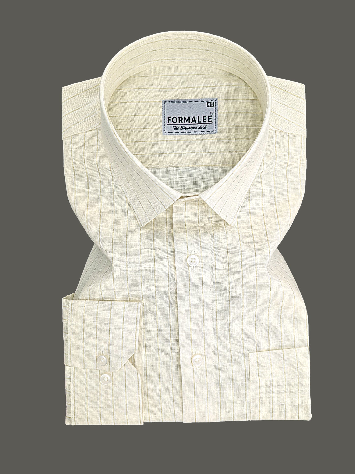 Verdant Cream Luxe Fine-Stripe Linen Shirt