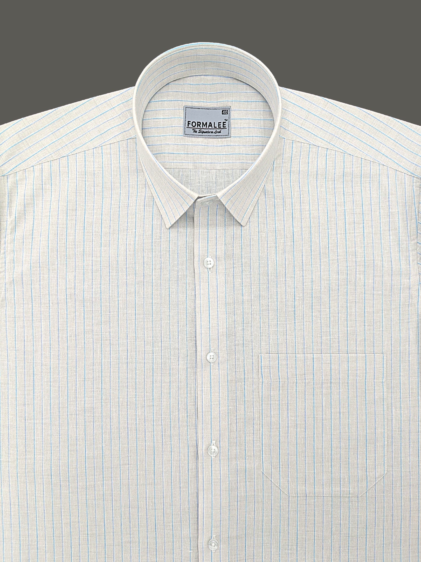 Ivory Mist Classic Cotton Linen Blue Pinstripe Formal Shirt