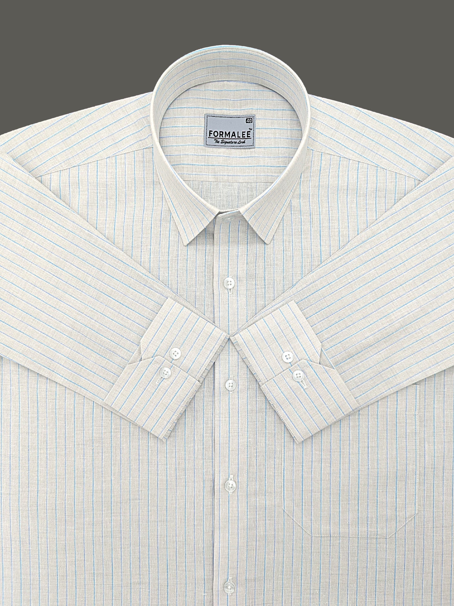 Ivory Mist Classic Cotton Linen Blue Pinstripe Formal Shirt