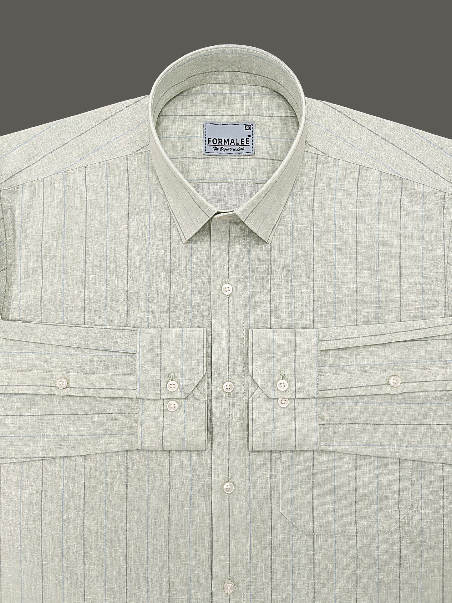 Paramount Luxurious Linen Stripe On Opaline Green Formal Shirt