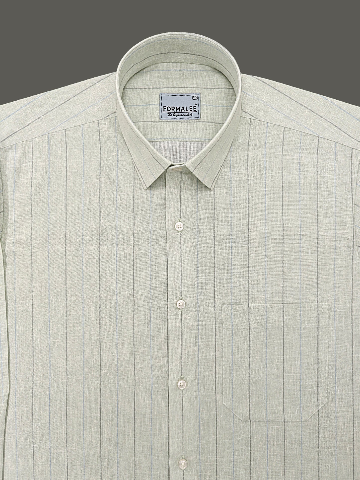 Paramount Luxurious Linen Stripe On Opaline Green Formal Shirt