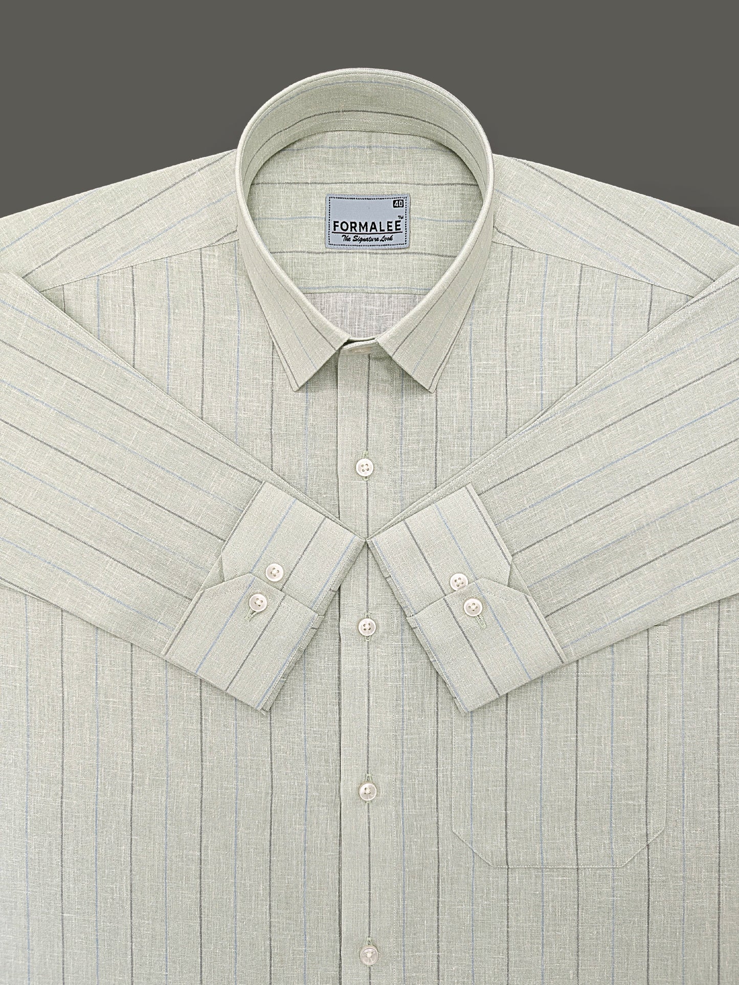 Paramount Luxurious Linen Stripe On Opaline Green Formal Shirt