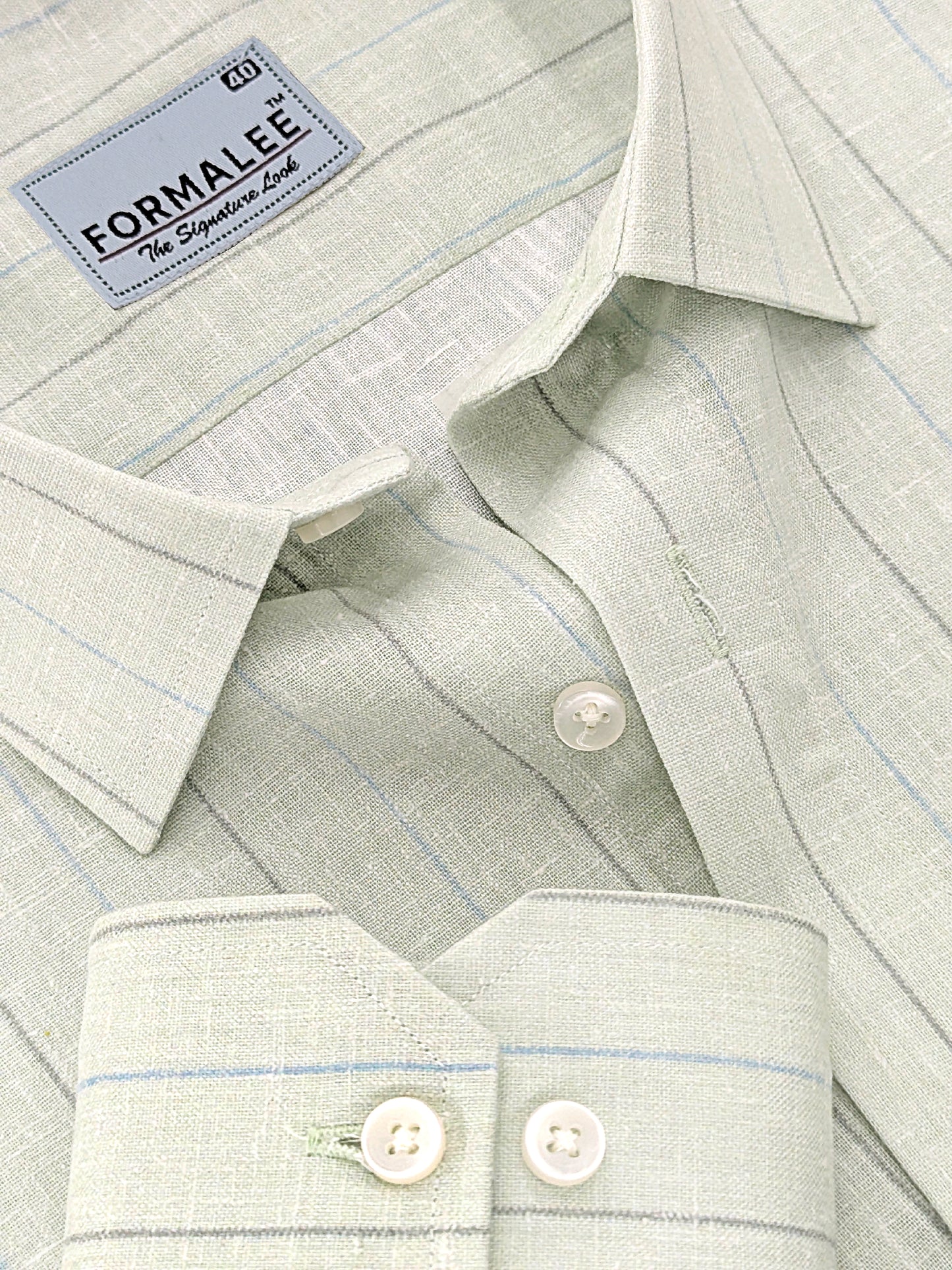 Paramount Luxurious Linen Stripe On Opaline Green Formal Shirt