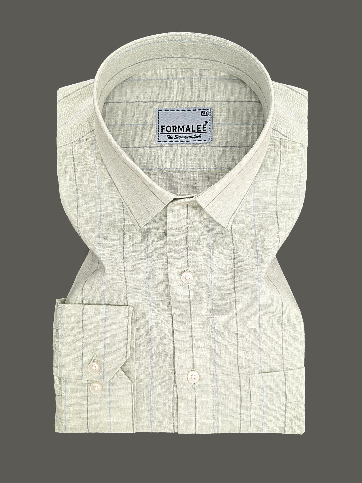 Paramount Luxurious Linen Stripe On Opaline Green Formal Shirt