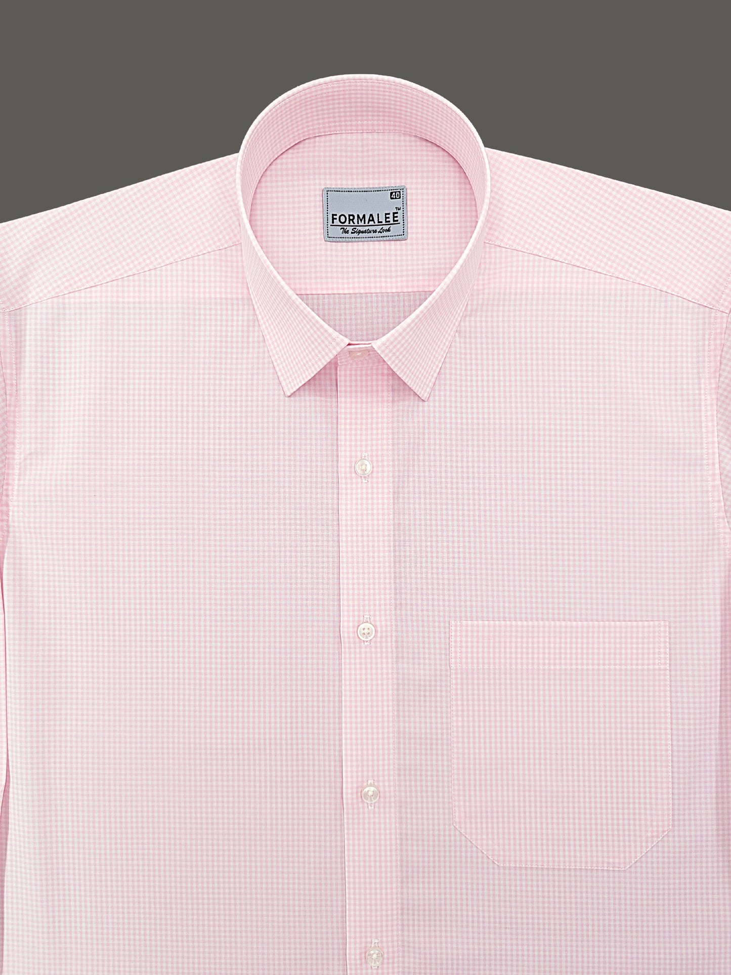 Paramount Premium Cotton Light Pink Gingham Check Formal Shirt