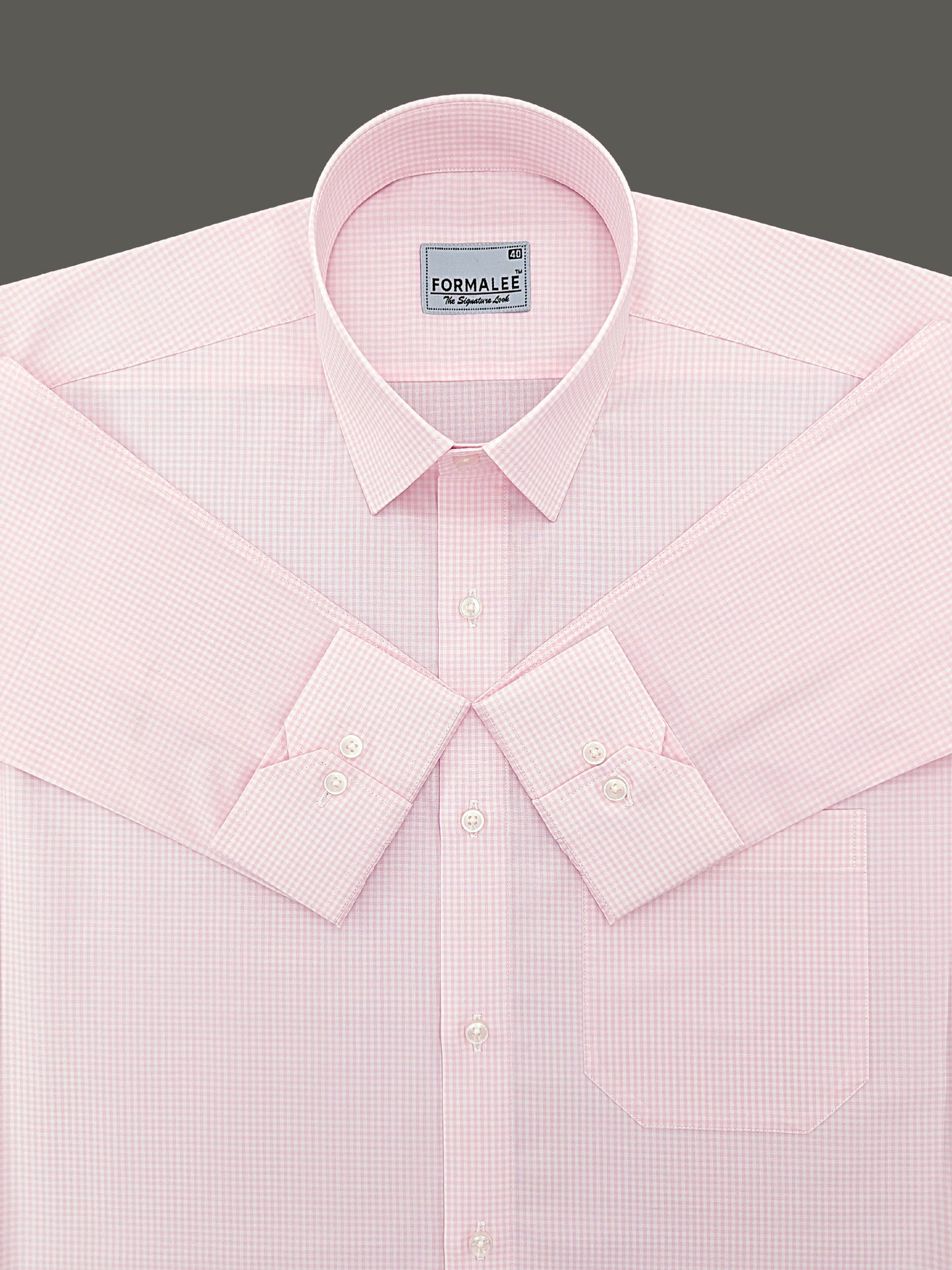 Paramount Premium Cotton Light Pink Gingham Check Formal Shirt