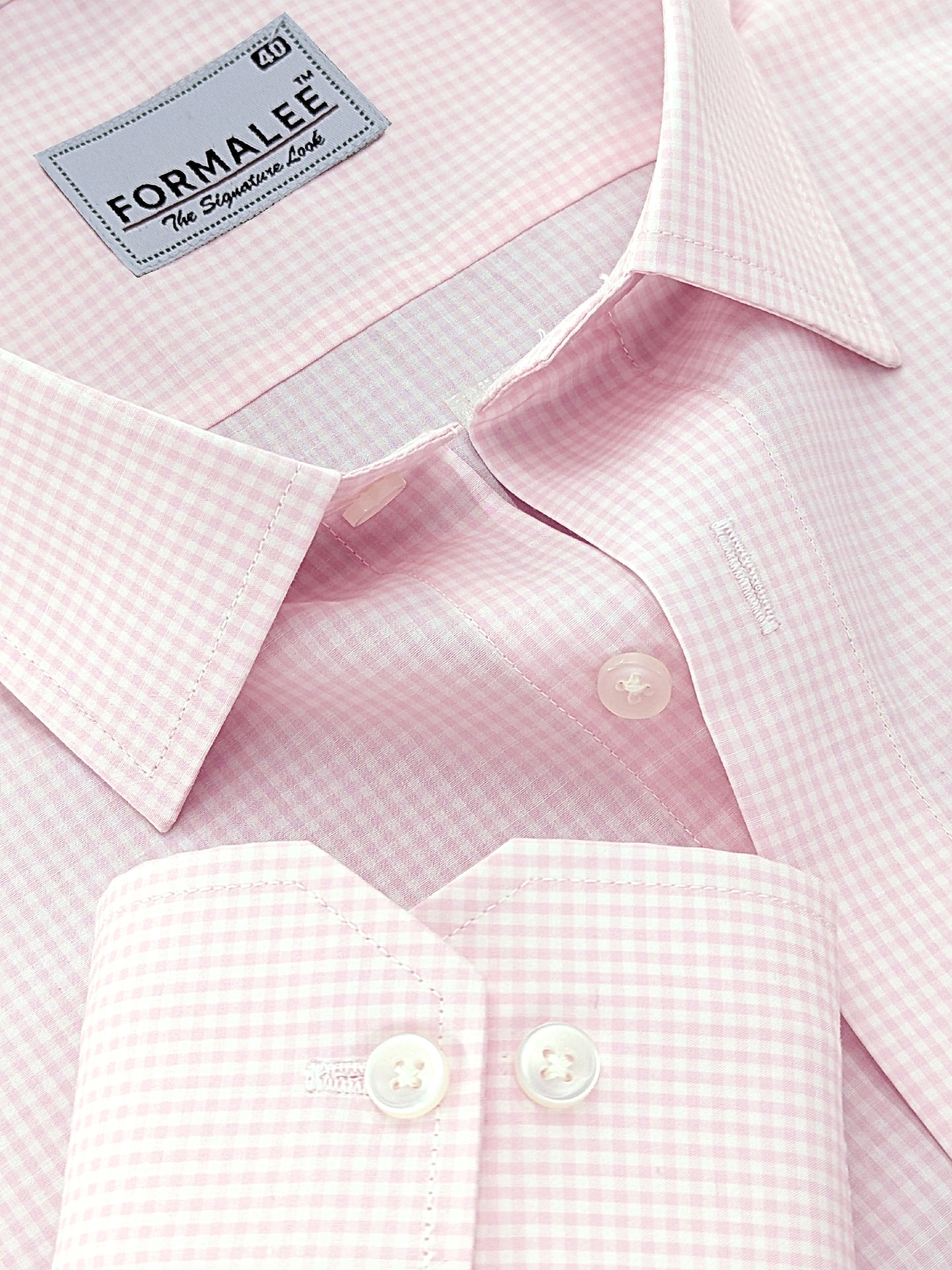 Paramount Premium Cotton Light Pink Gingham Check Formal Shirt