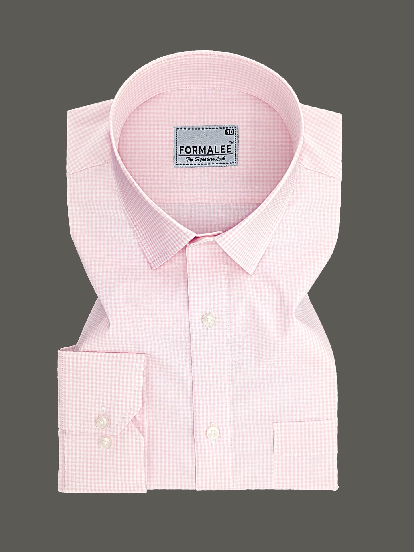 Paramount Premium Cotton Light Pink Gingham Check Formal Shirt