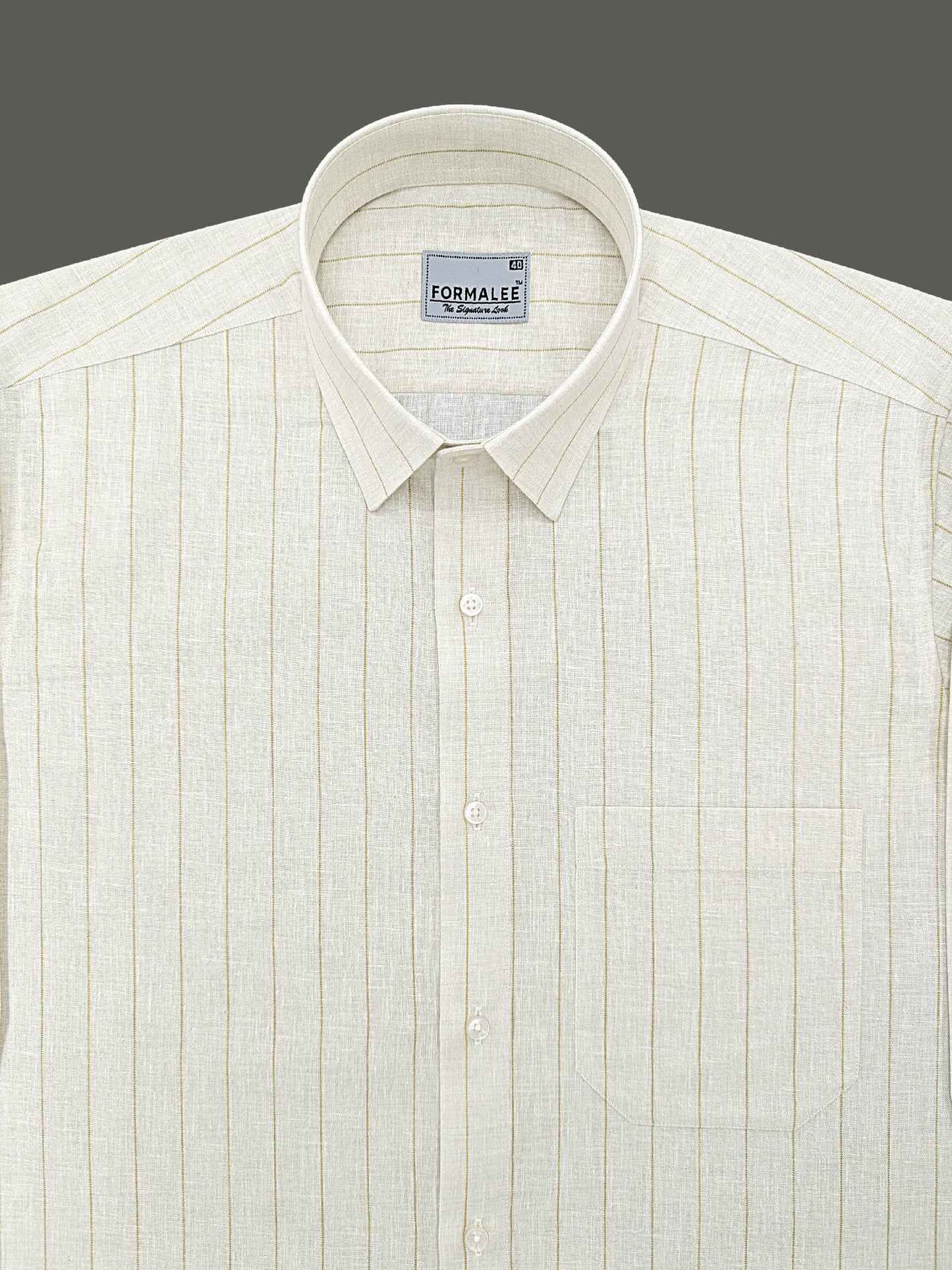 Imperial Luxurious Linen Cotton Brown Dotted Line On Cream Formal Shirt