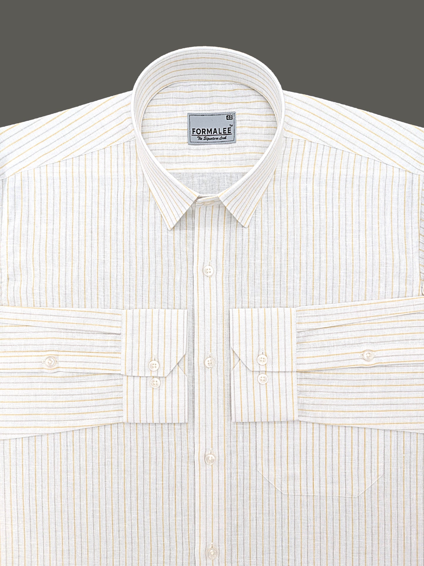 Luxurious Linen Yellow With Grey Stripe Formal Shirt