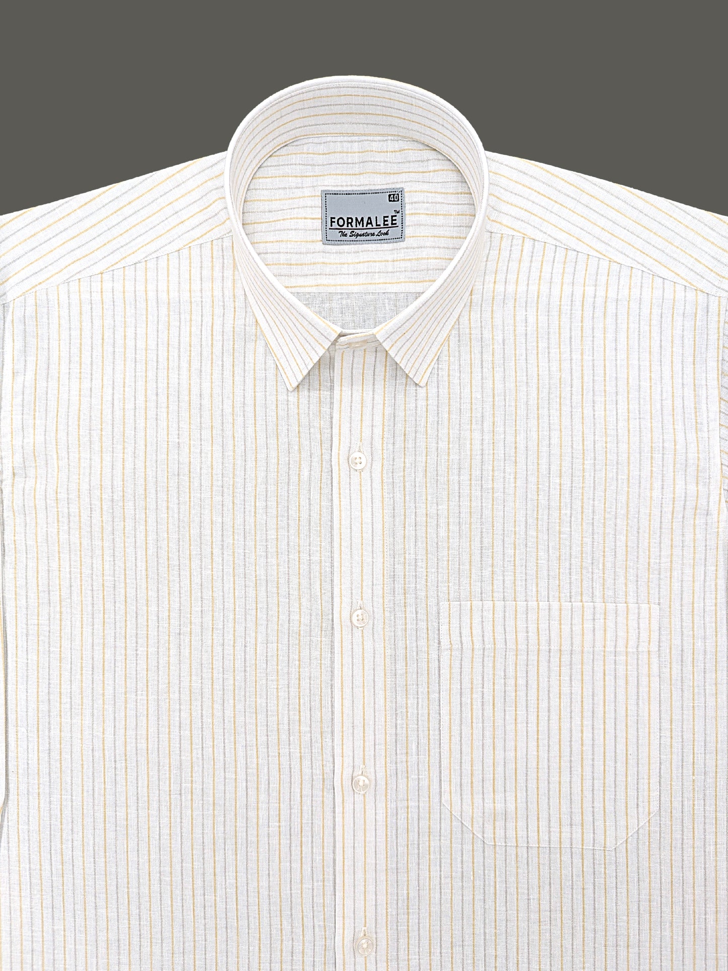 Luxurious Linen Yellow With Grey Stripe Formal Shirt