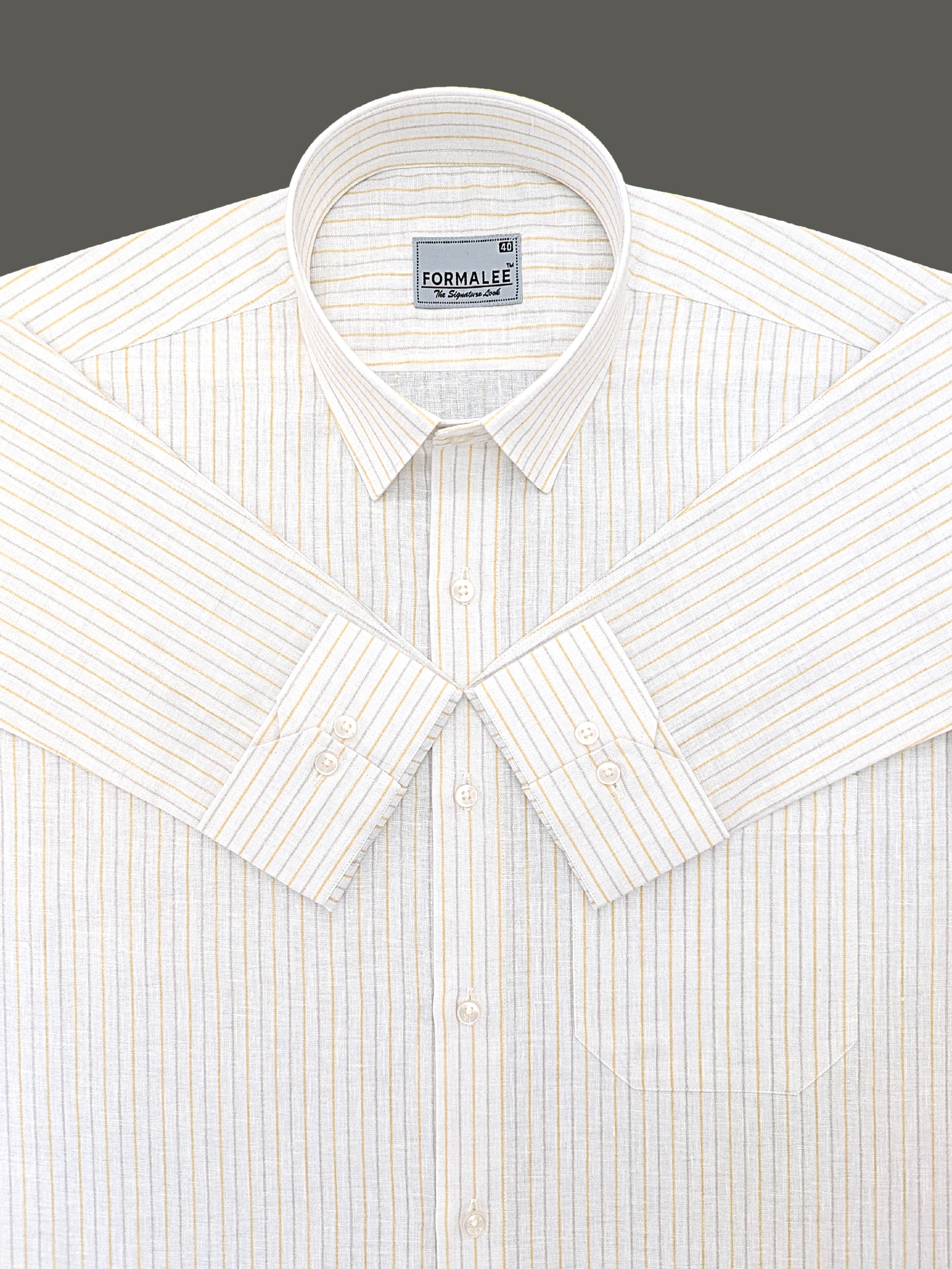 Luxurious Linen Yellow With Grey Stripe Formal Shirt