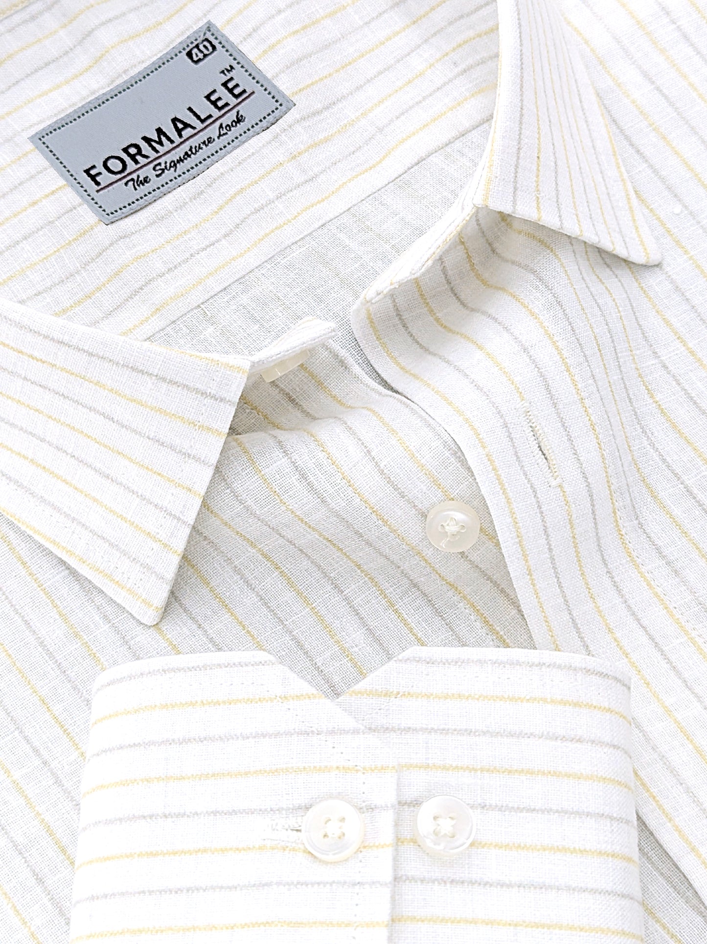 Luxurious Linen Yellow With Grey Stripe Formal Shirt