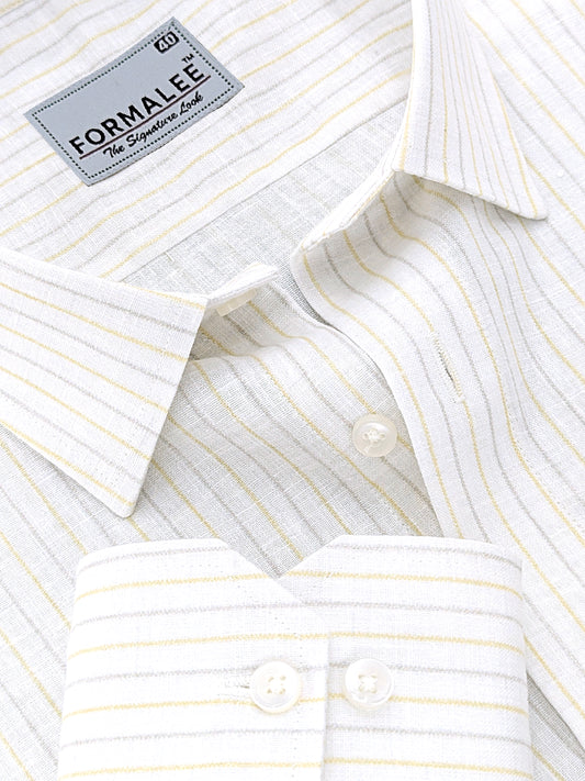 Luxurious Linen Yellow With Grey Stripe Formal Shirt