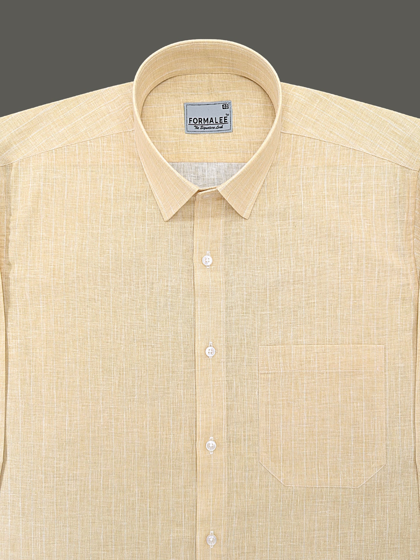 Luxurious Linen Cotton White Line On Yellow Formal Shirt