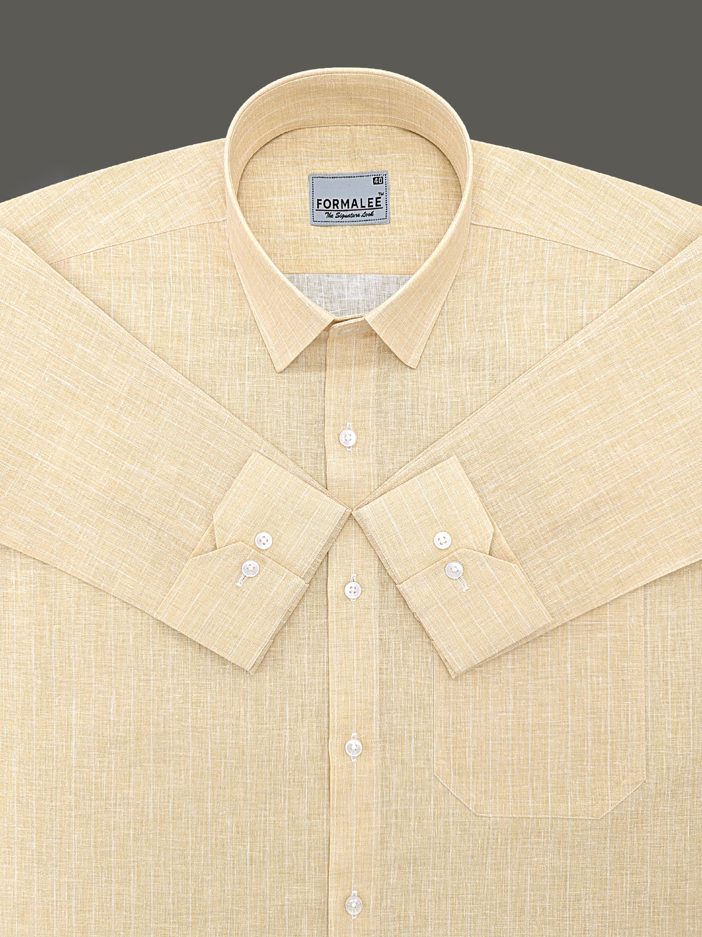 Luxurious Linen Cotton White Line On Yellow Formal Shirt