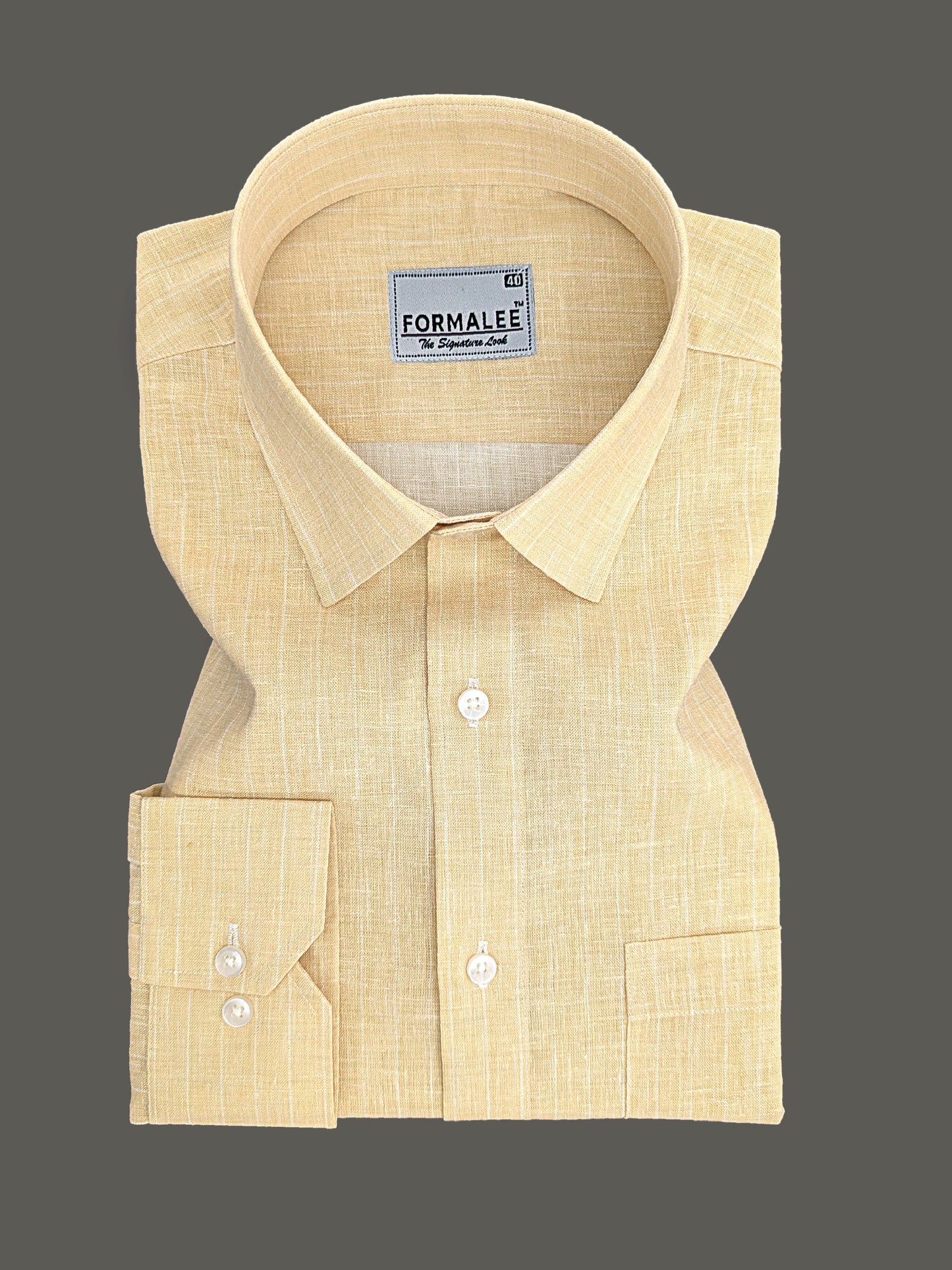 Luxurious Linen Cotton White Line On Yellow Formal Shirt