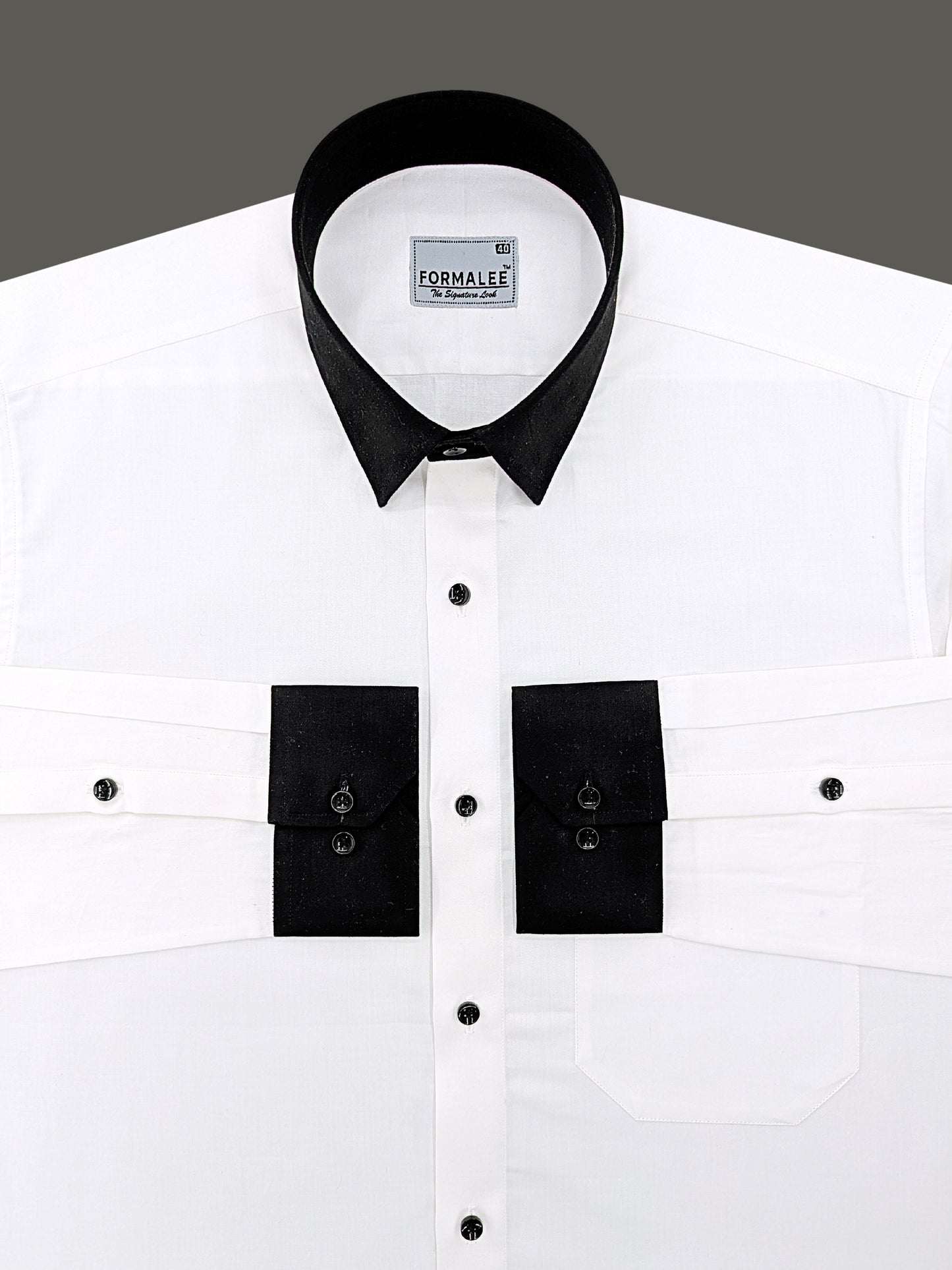 Luxury White With Black Collar And Cuff Cotton Formal Shirt For Men