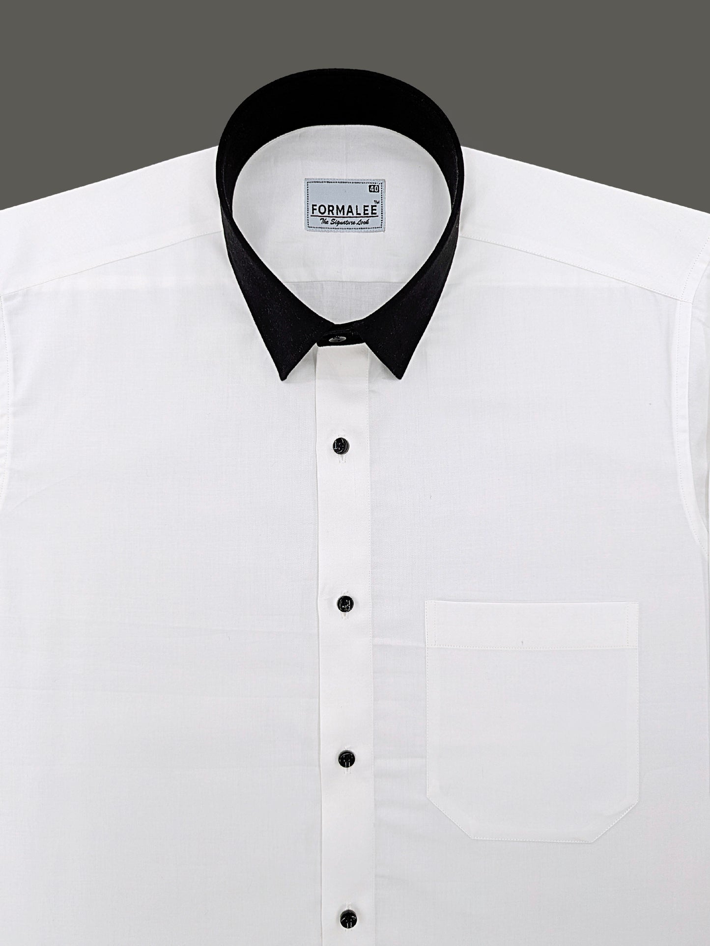 Luxury White With Black Collar And Cuff Cotton Formal Shirt For Men