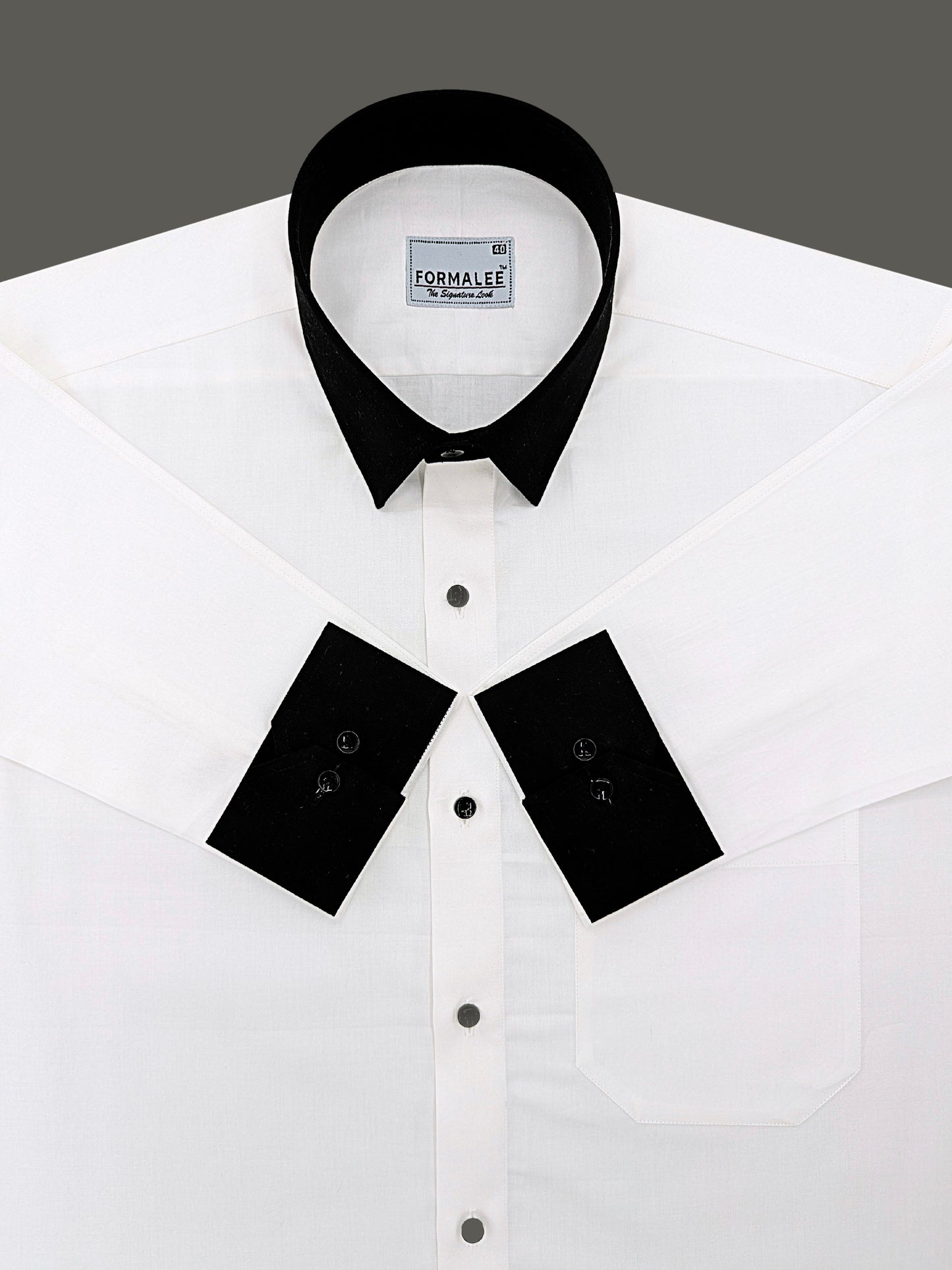 Luxury White With Black Collar And Cuff Cotton Formal Shirt For Men