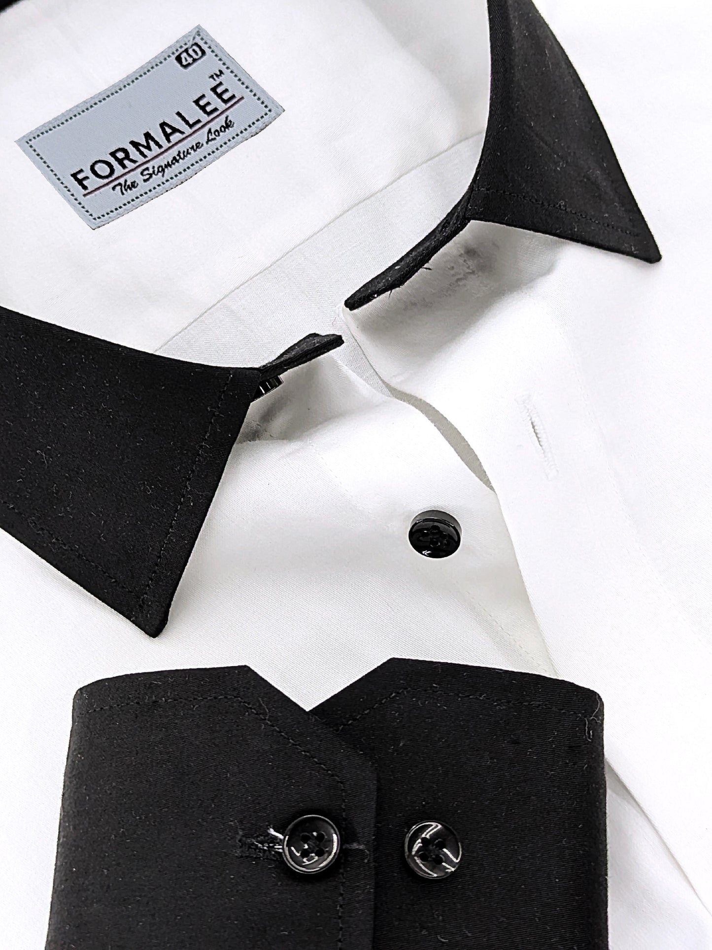 Luxury White With Black Collar And Cuff Cotton Formal Shirt For Men