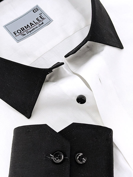 Luxury White With Black Collar And Cuff Cotton Formal Shirt For Men