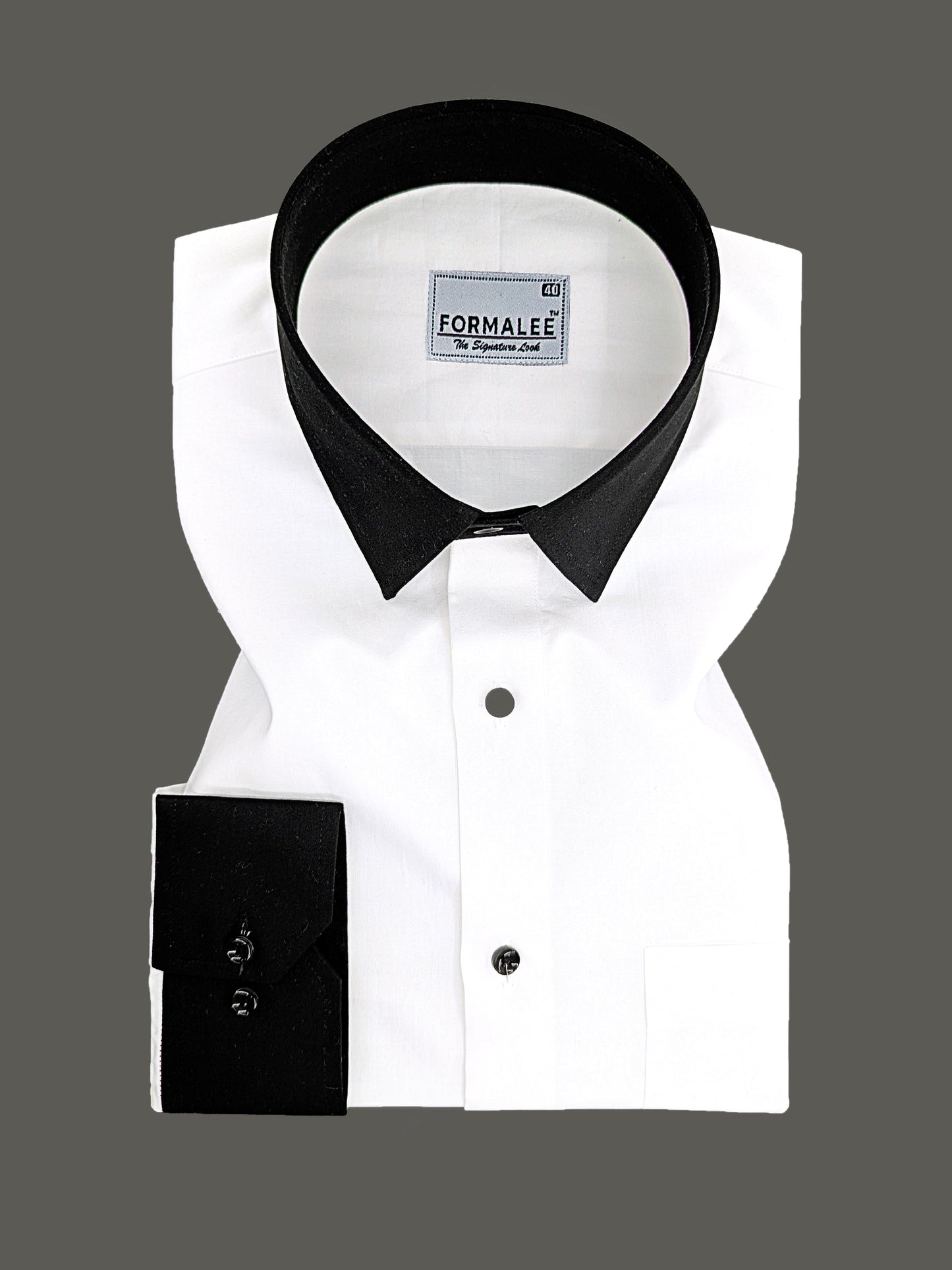 Luxury White With Black Collar And Cuff Cotton Formal Shirt For Men