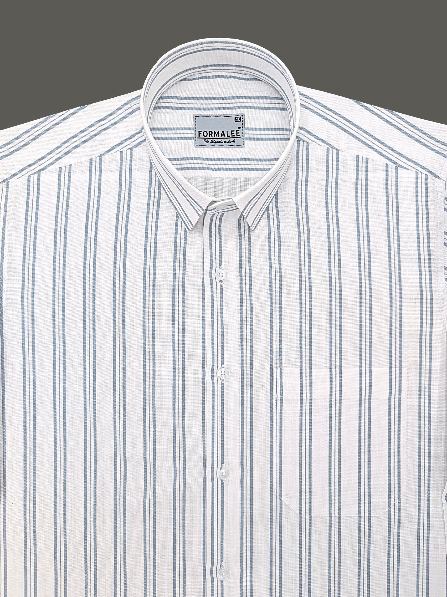 Regalia Premium Linen Cotton Silver Blue Line On White Formal Shirt