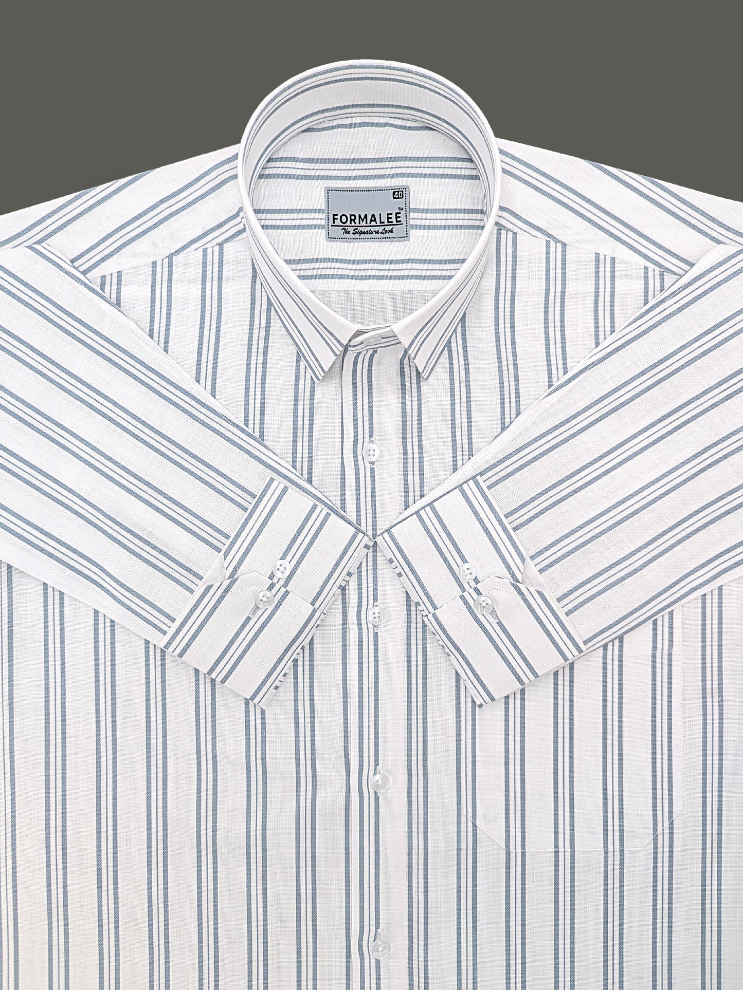 Regalia Premium Linen Cotton Silver Blue Line On White Formal Shirt