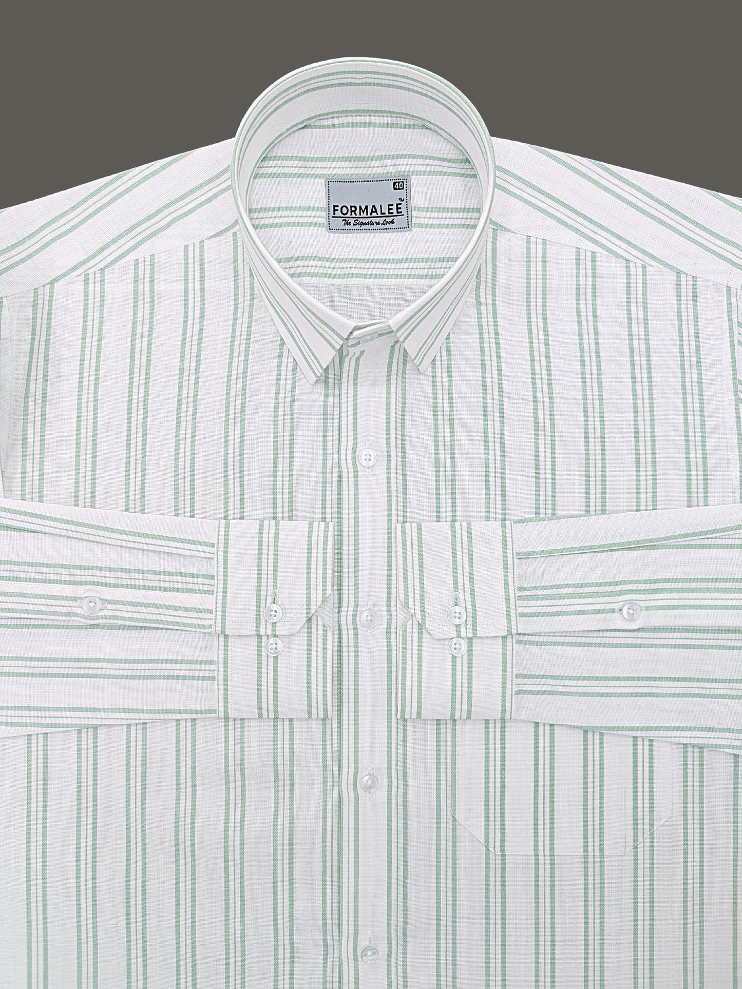Regalia Premium Linen Cotton Keppel Green Line On White Formal Shirt