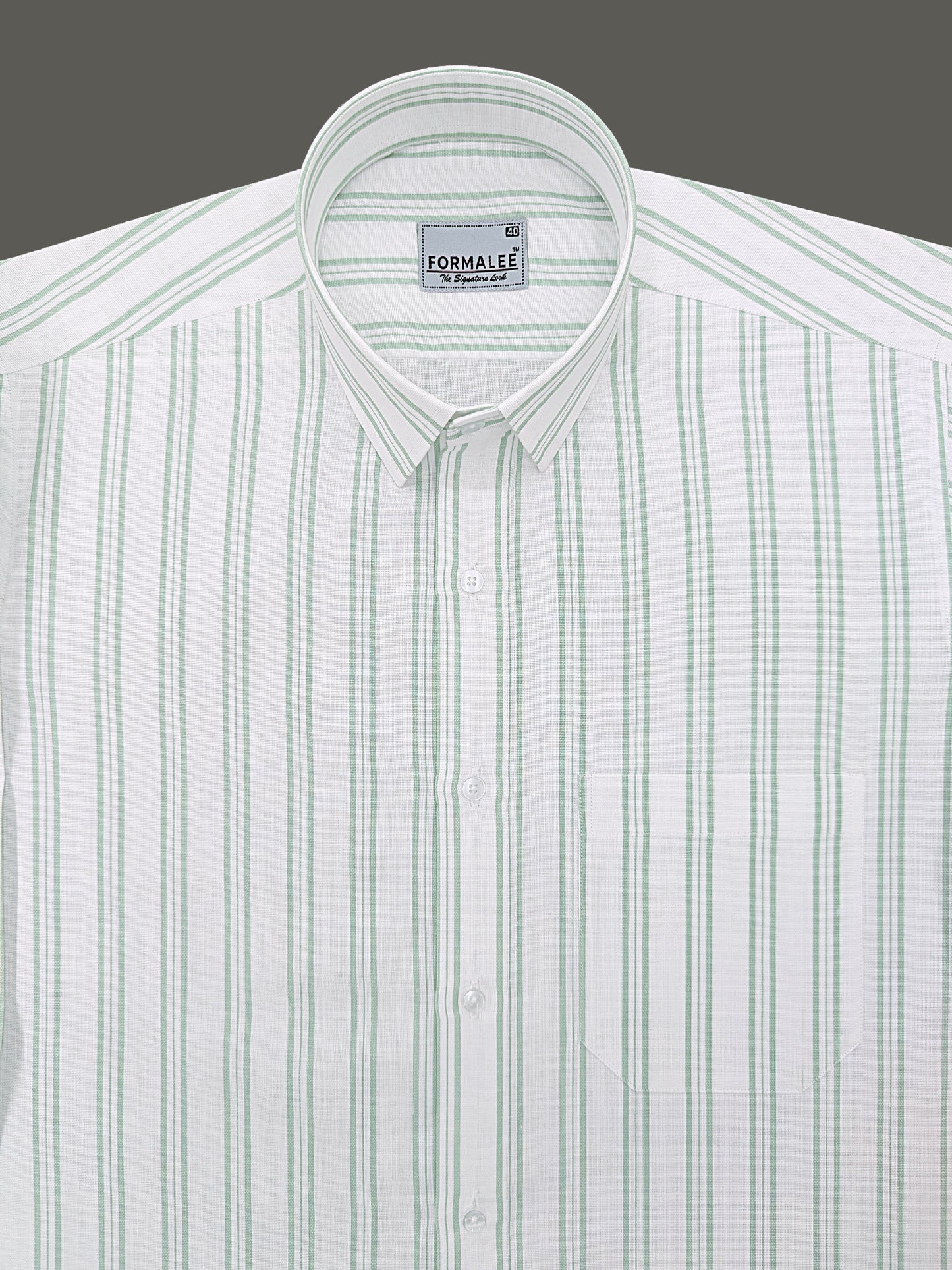 Regalia Premium Linen Cotton Keppel Green Line On White Formal Shirt