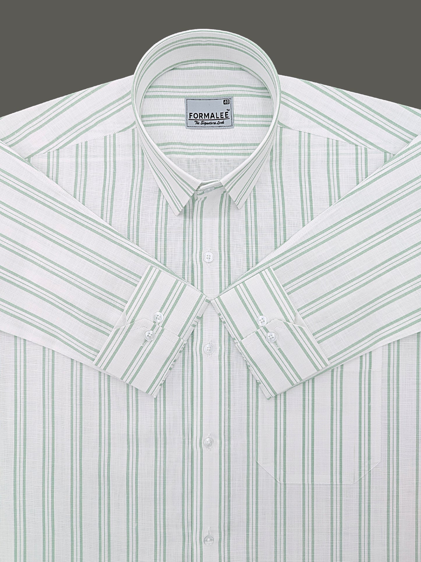 Regalia Premium Linen Cotton Keppel Green Line On White Formal Shirt