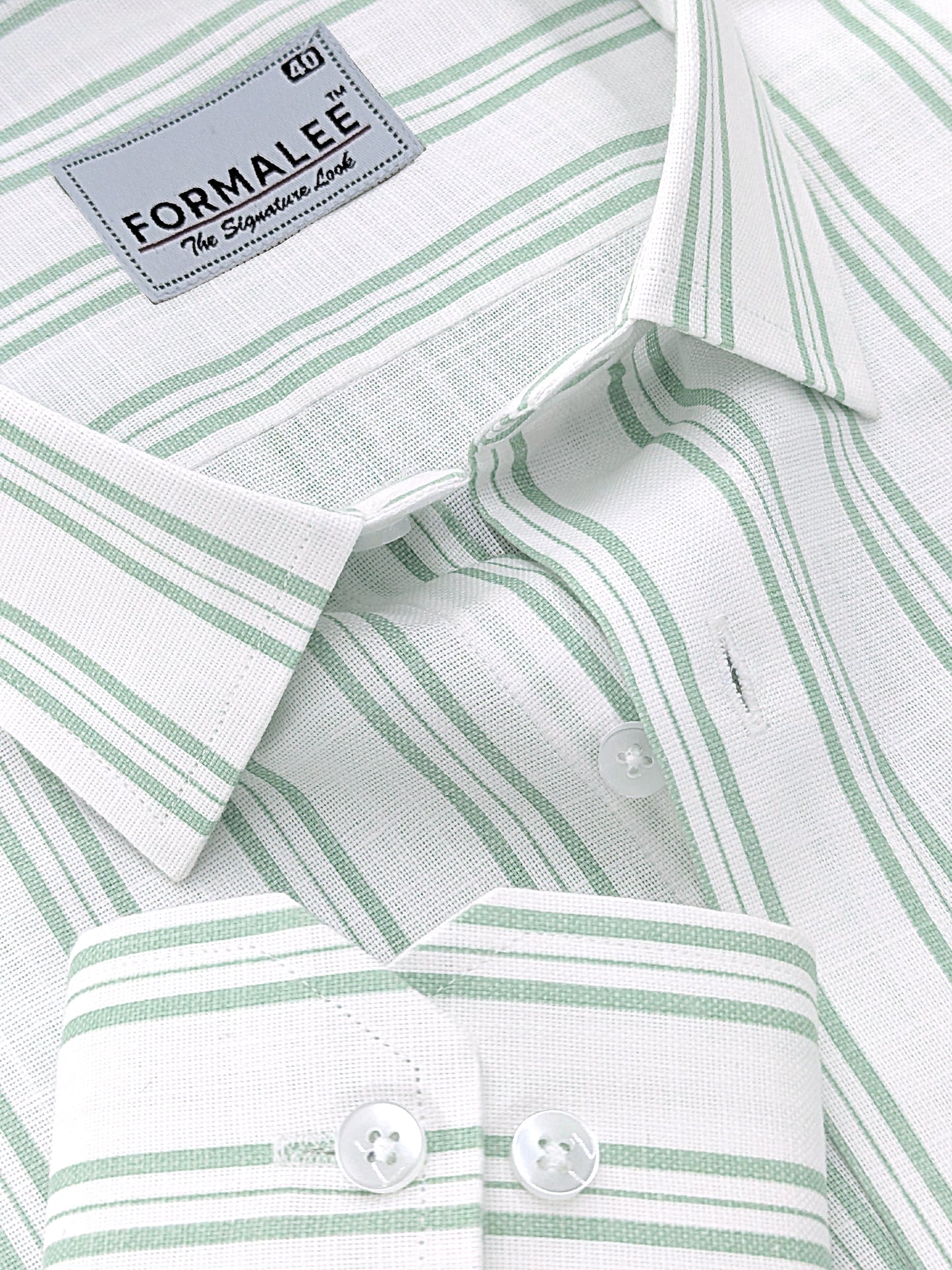Regalia Premium Linen Cotton Keppel Green Line On White Formal Shirt
