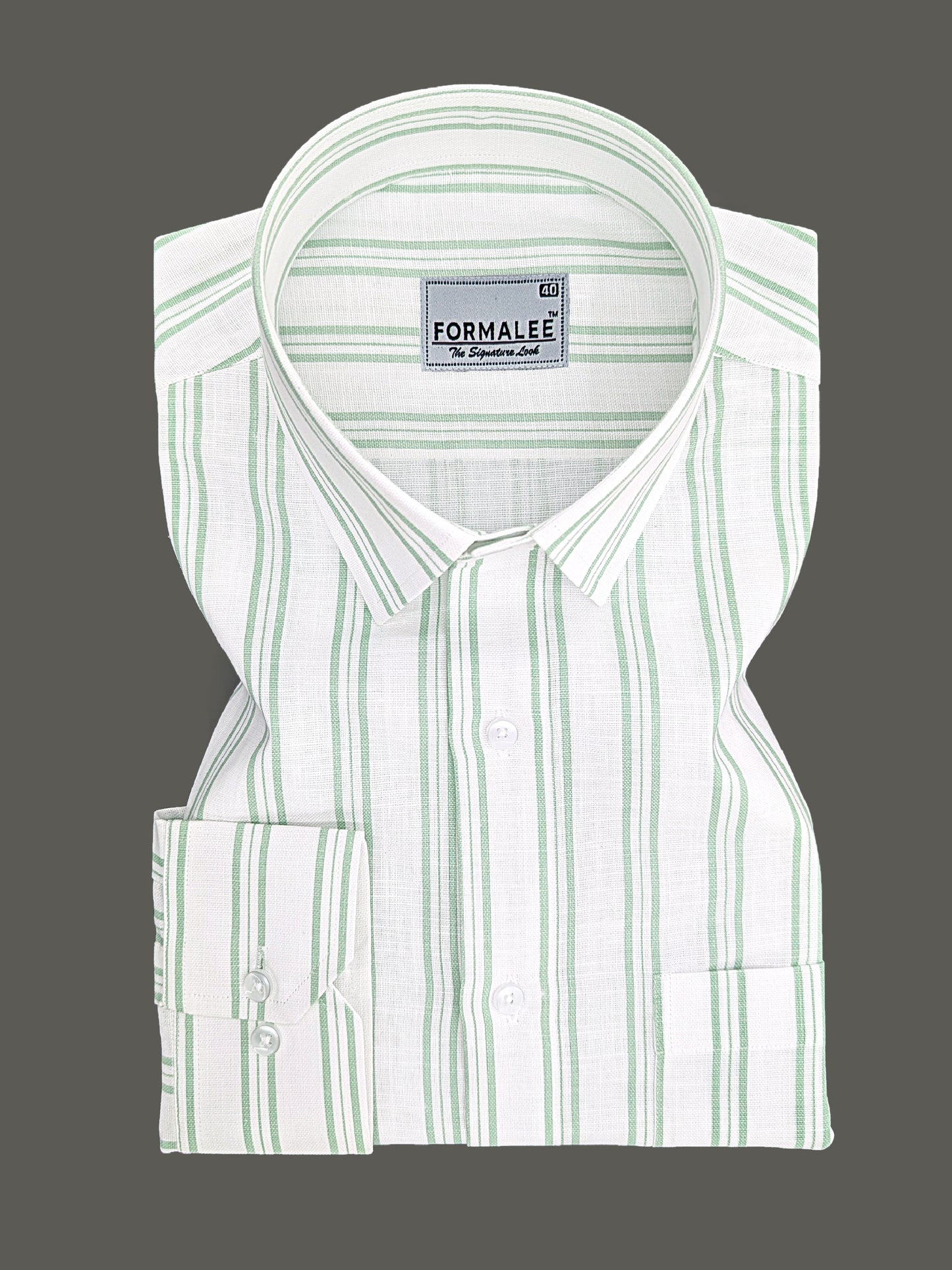 Regalia Premium Linen Cotton Keppel Green Line On White Formal Shirt