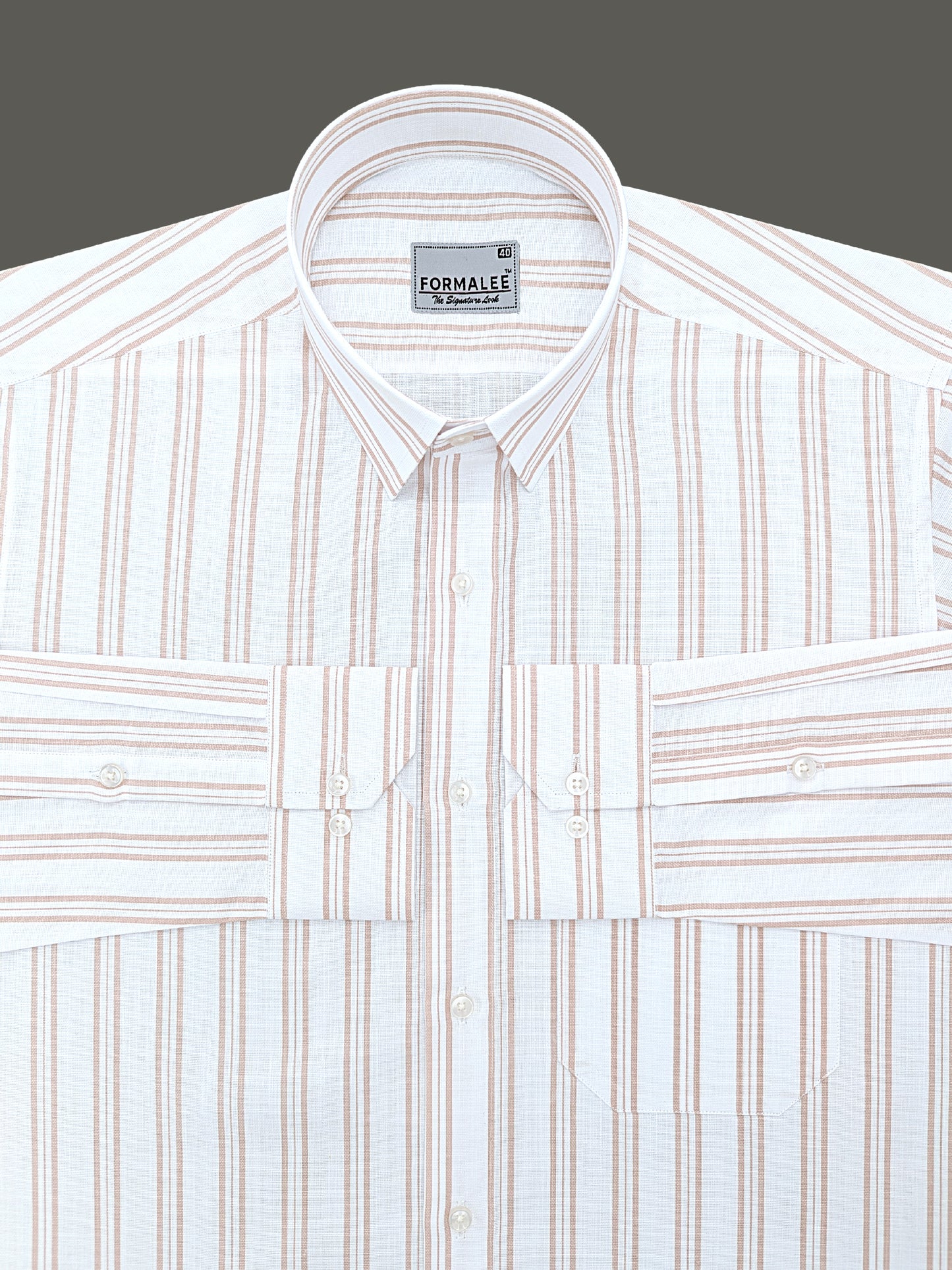 Regalia Premium Linen Cotton Crimson Orange Line On White Formal Shirt