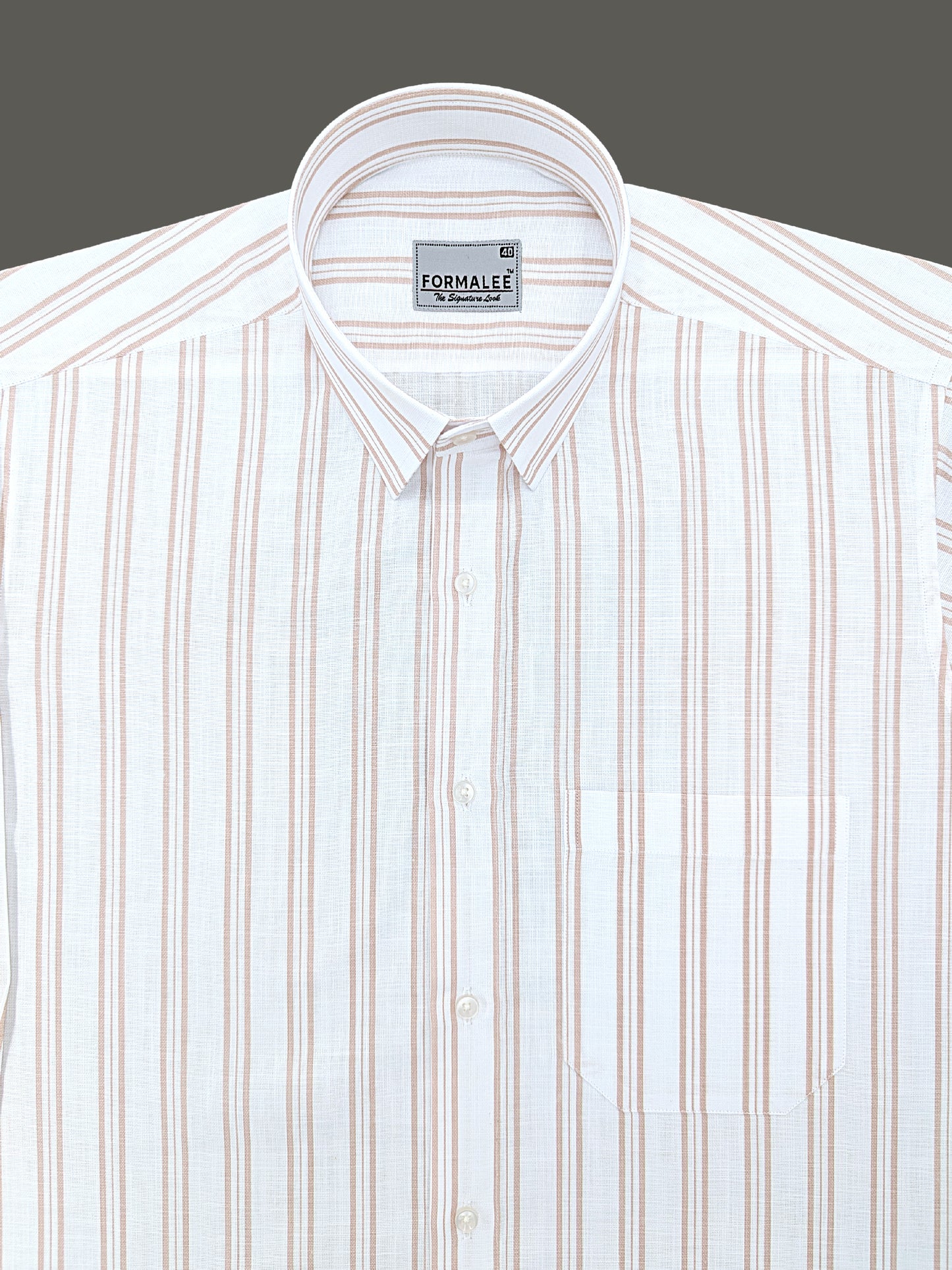 Regalia Premium Linen Cotton Crimson Orange Line On White Formal Shirt