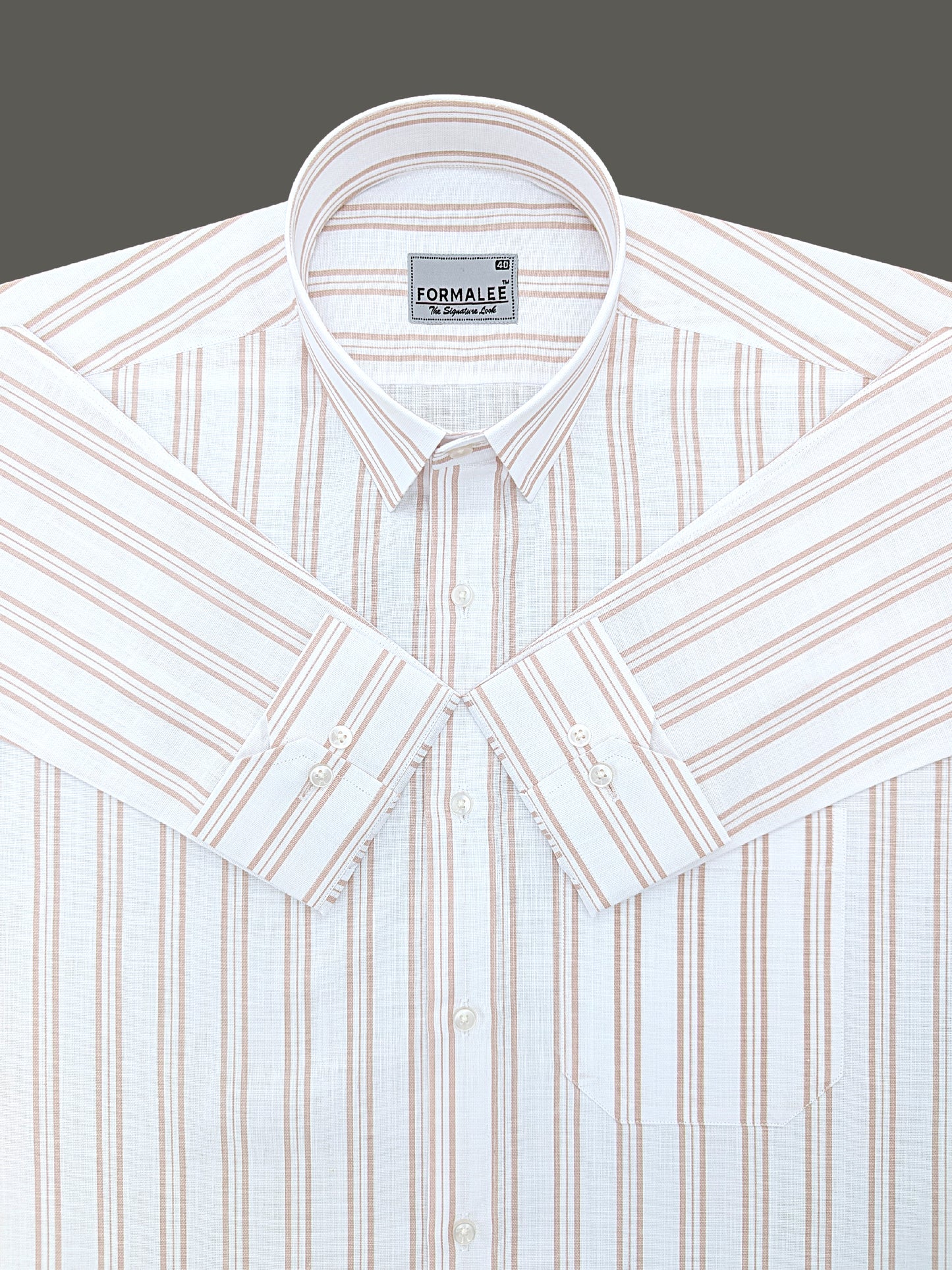Regalia Premium Linen Cotton Crimson Orange Line On White Formal Shirt