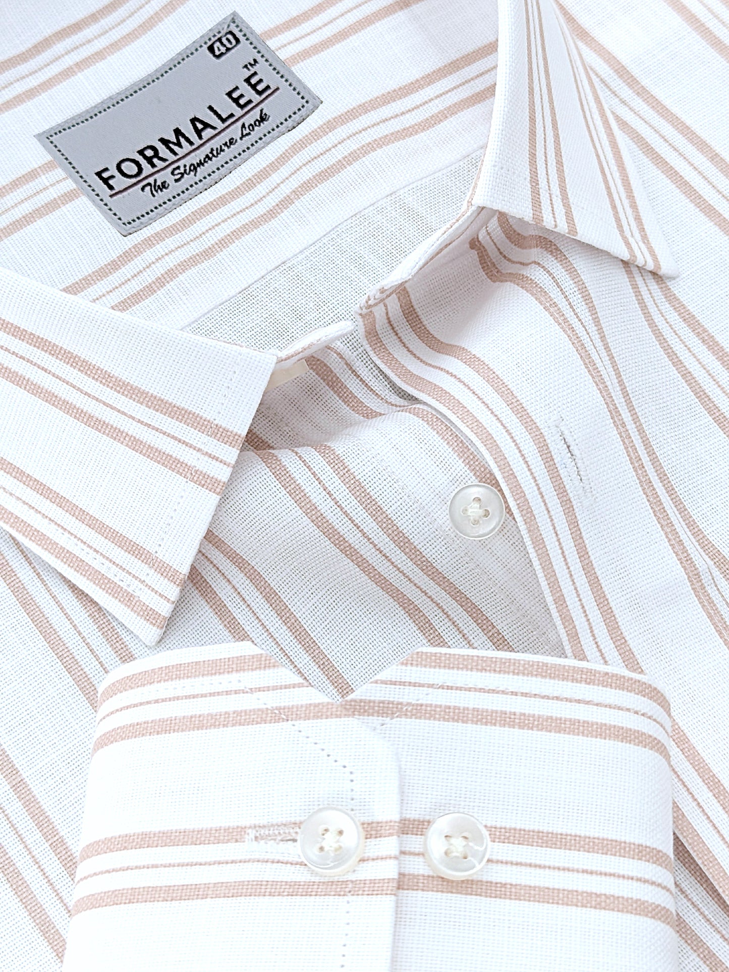 Regalia Premium Linen Cotton Crimson Orange Line On White Formal Shirt