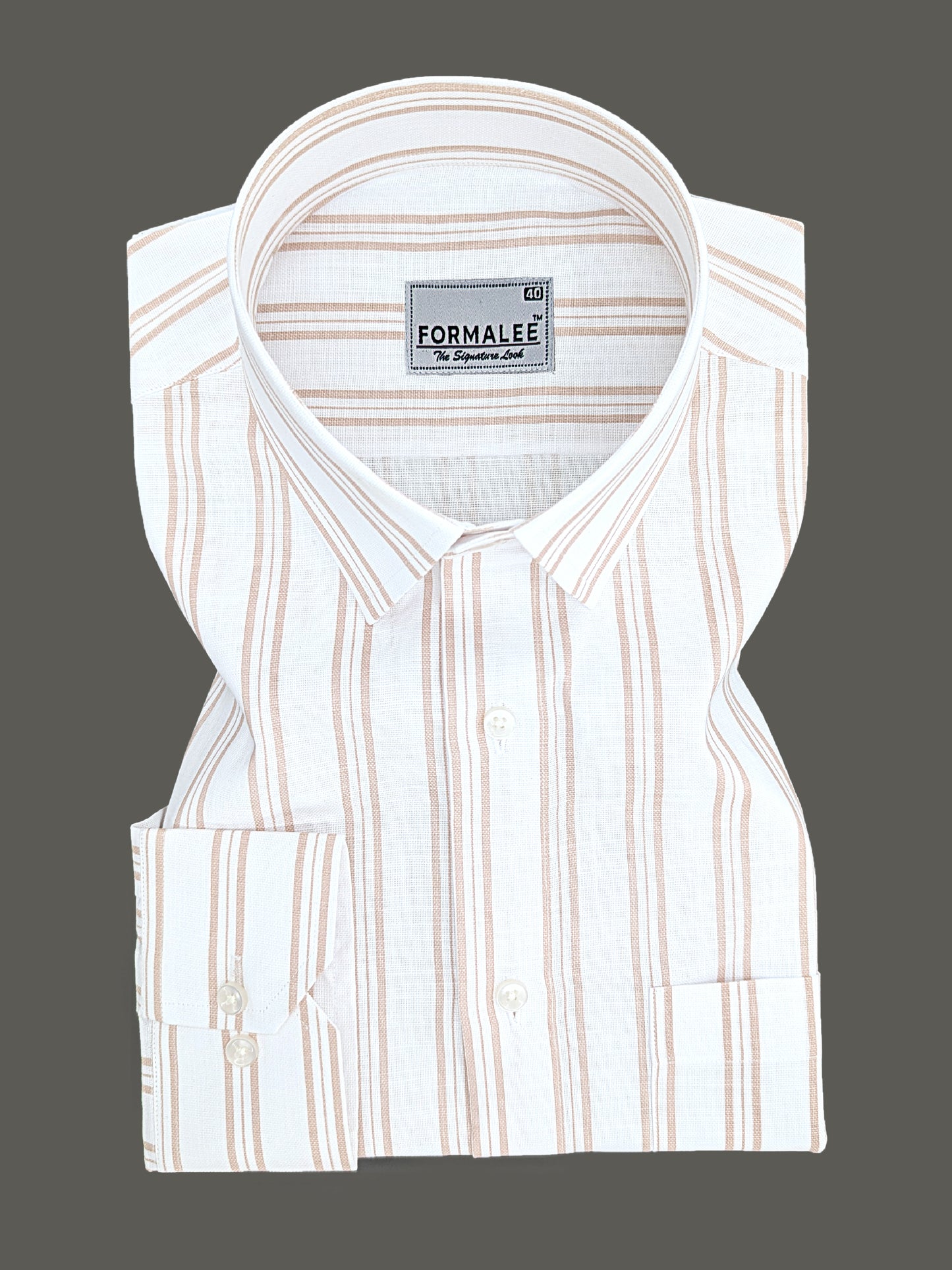Regalia Premium Linen Cotton Crimson Orange Line On White Formal Shirt