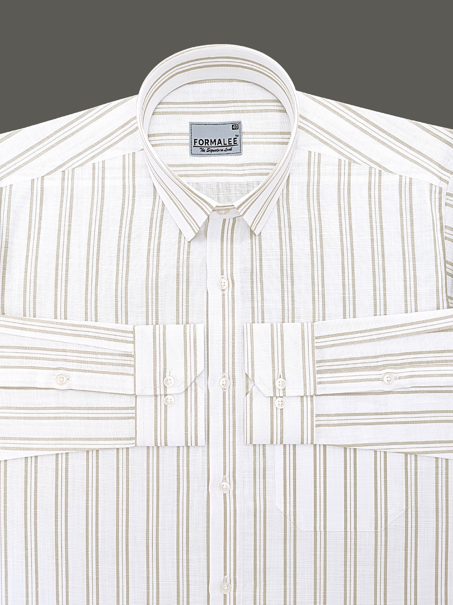 Regalia Premium Linen Cotton Neutral Green Line On White Formal Shirt