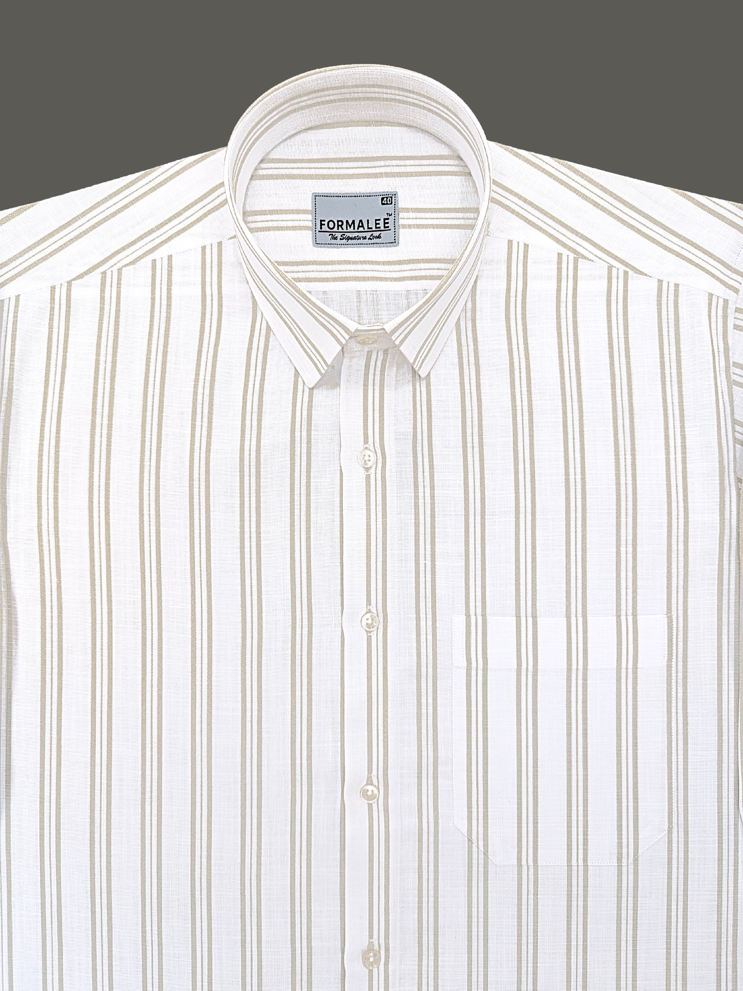 Regalia Premium Linen Cotton Neutral Green Line On White Formal Shirt