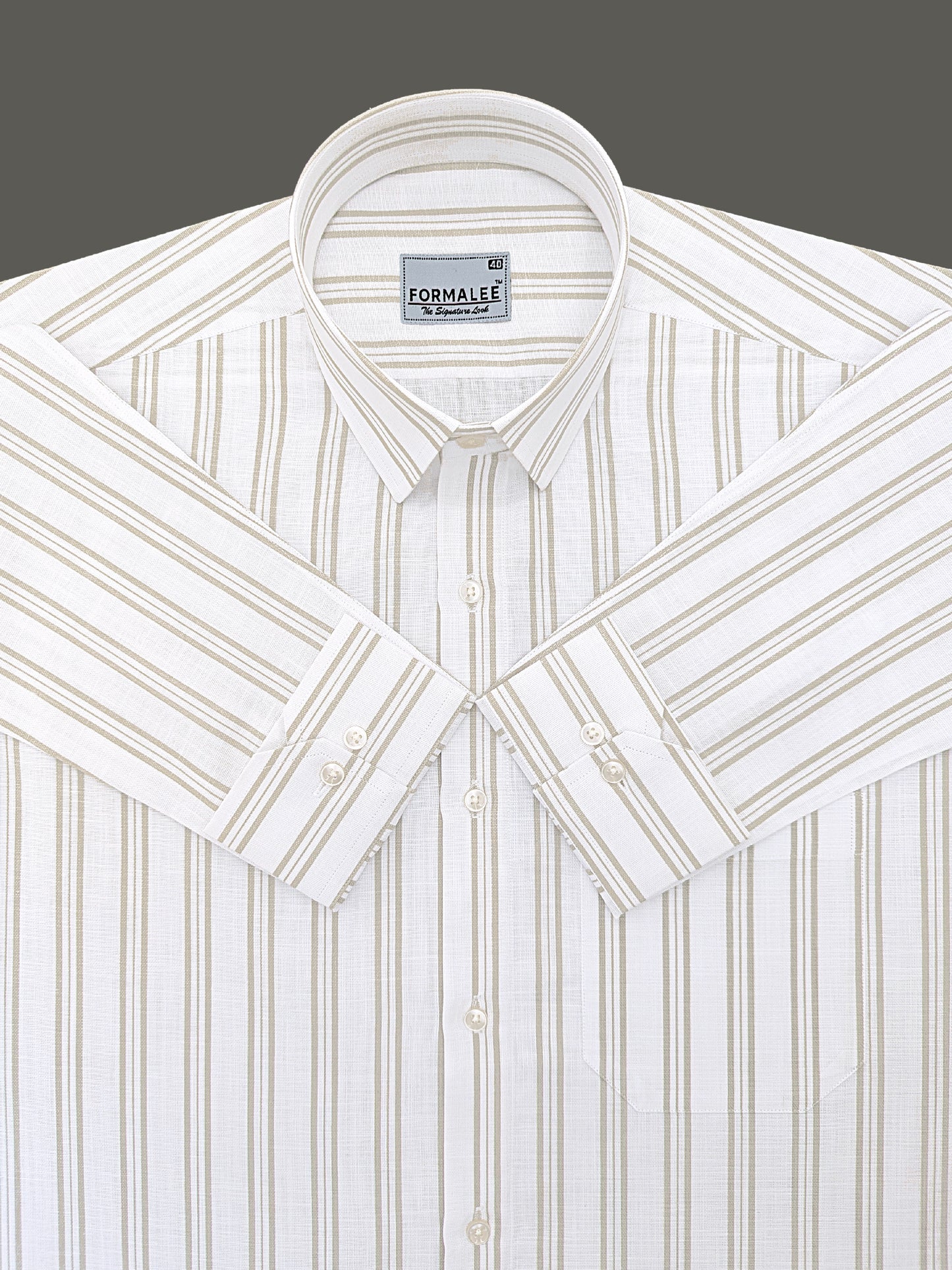 Regalia Premium Linen Cotton Neutral Green Line On White Formal Shirt