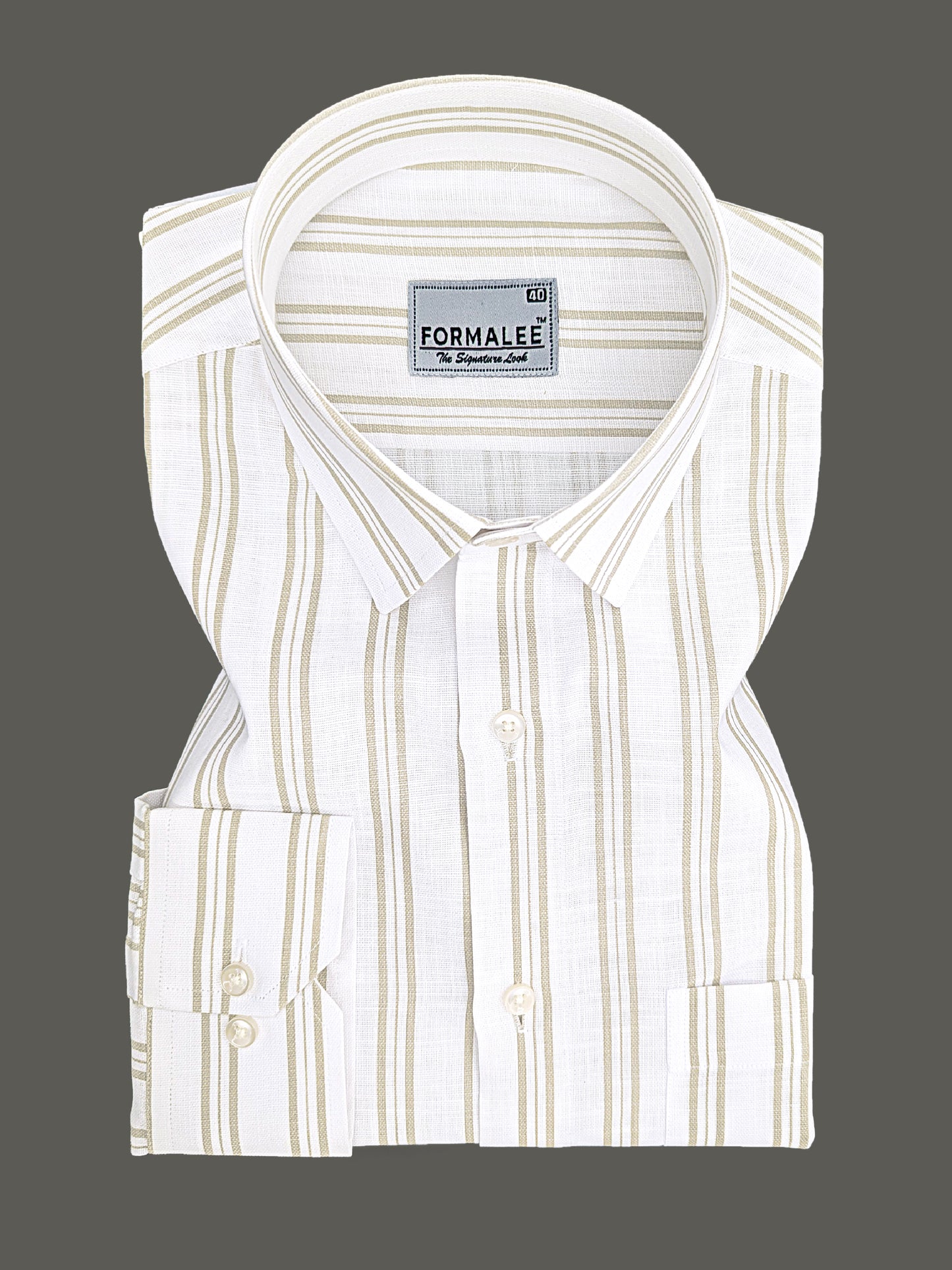 Regalia Premium Linen Cotton Neutral Green Line On White Formal Shirt