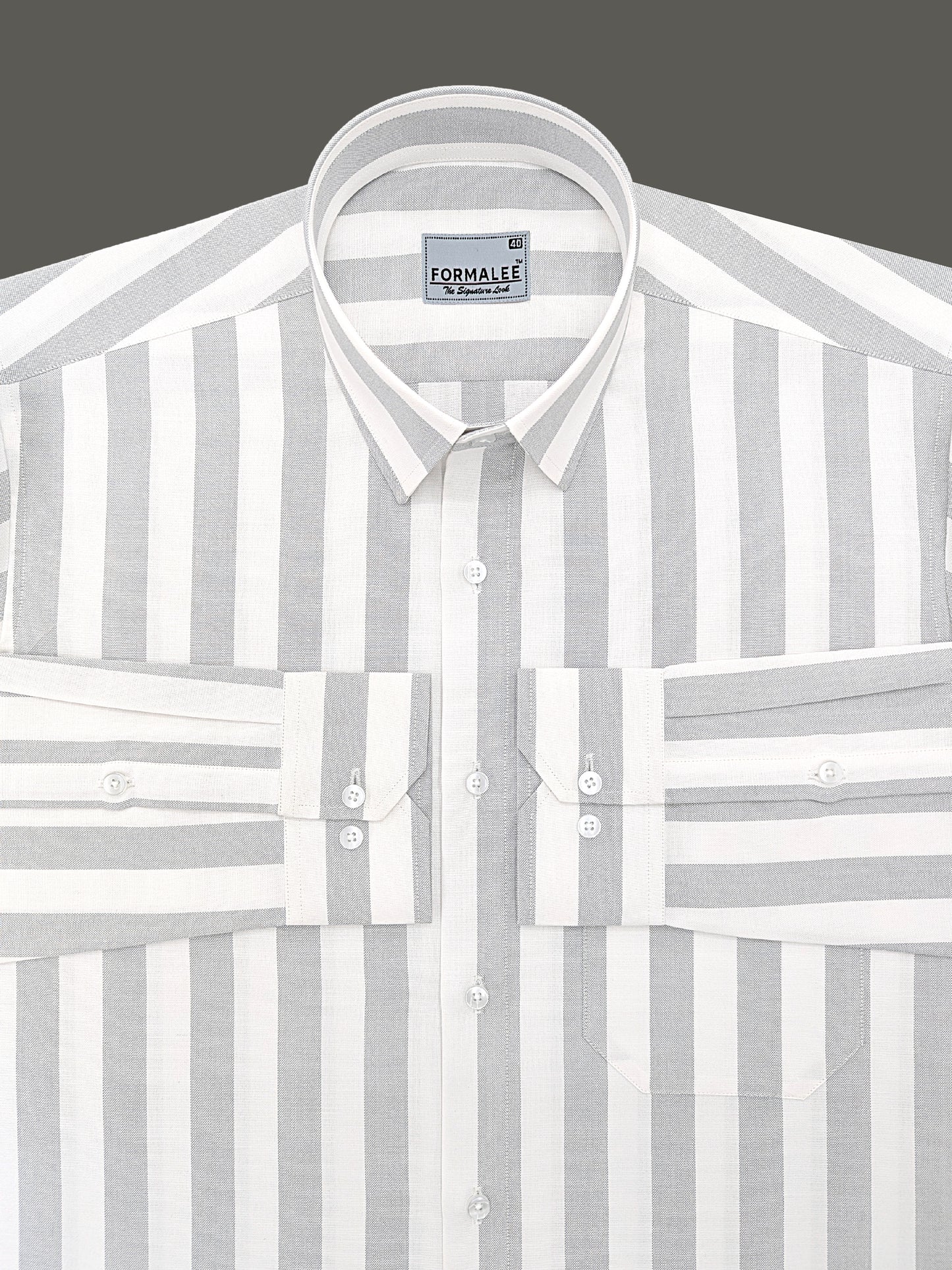 Signature Premium Cotton Grey Stripe On White Formal Shirt