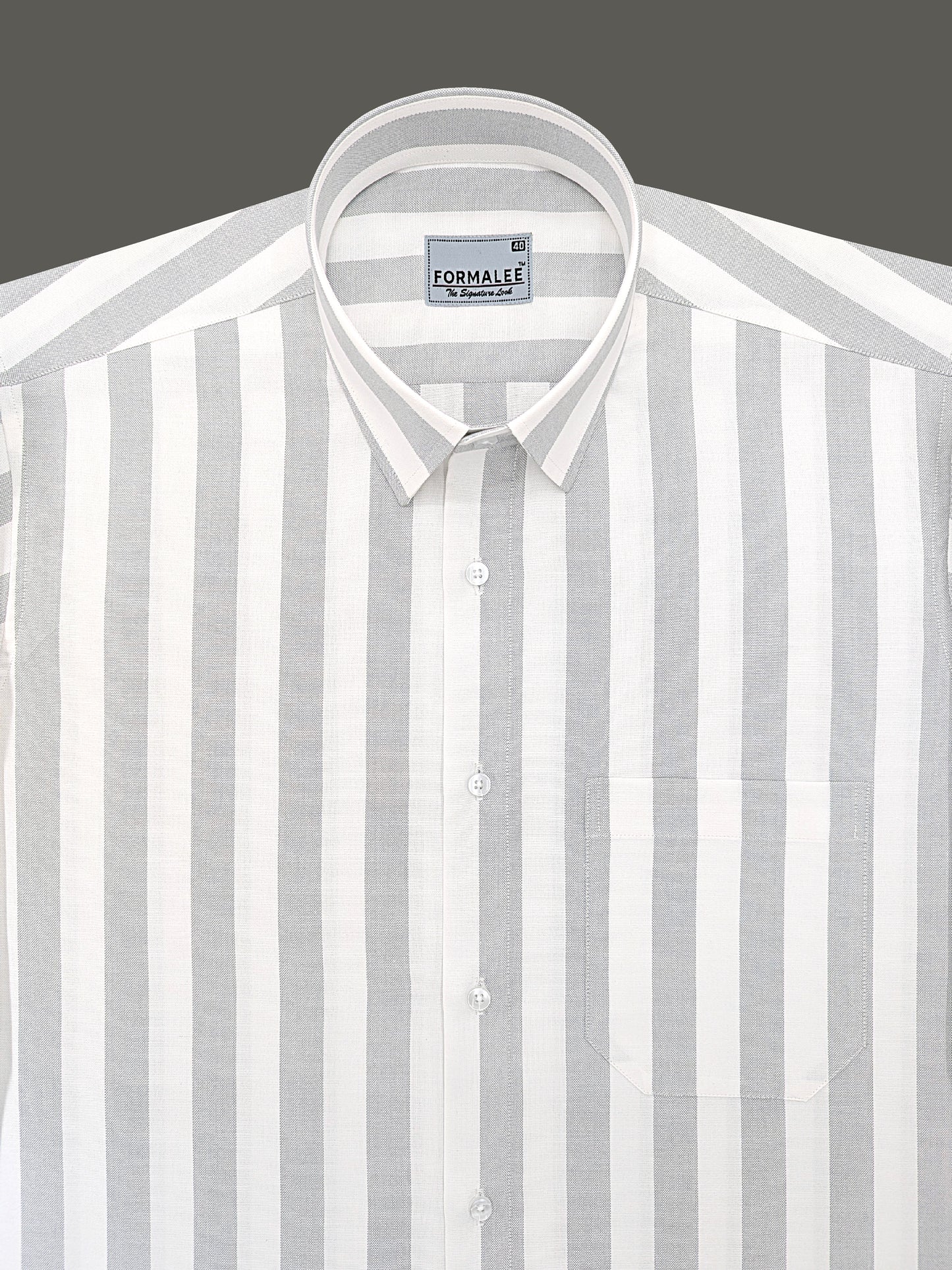Signature Premium Cotton Grey Stripe On White Formal Shirt