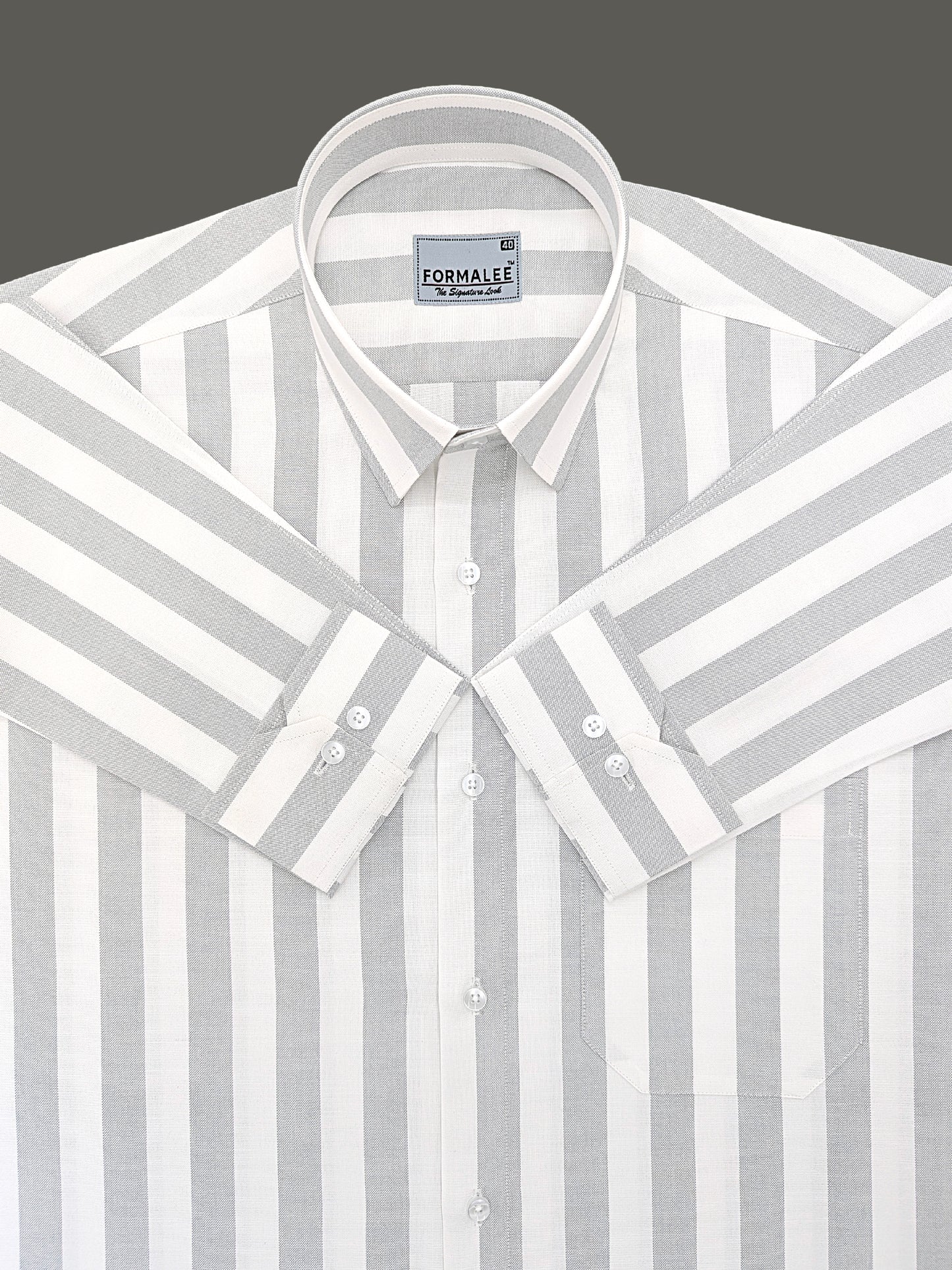 Signature Premium Cotton Grey Stripe On White Formal Shirt