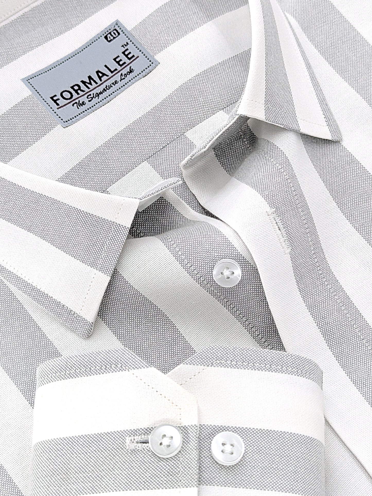 Signature Premium Cotton Grey Stripe On White Formal Shirt