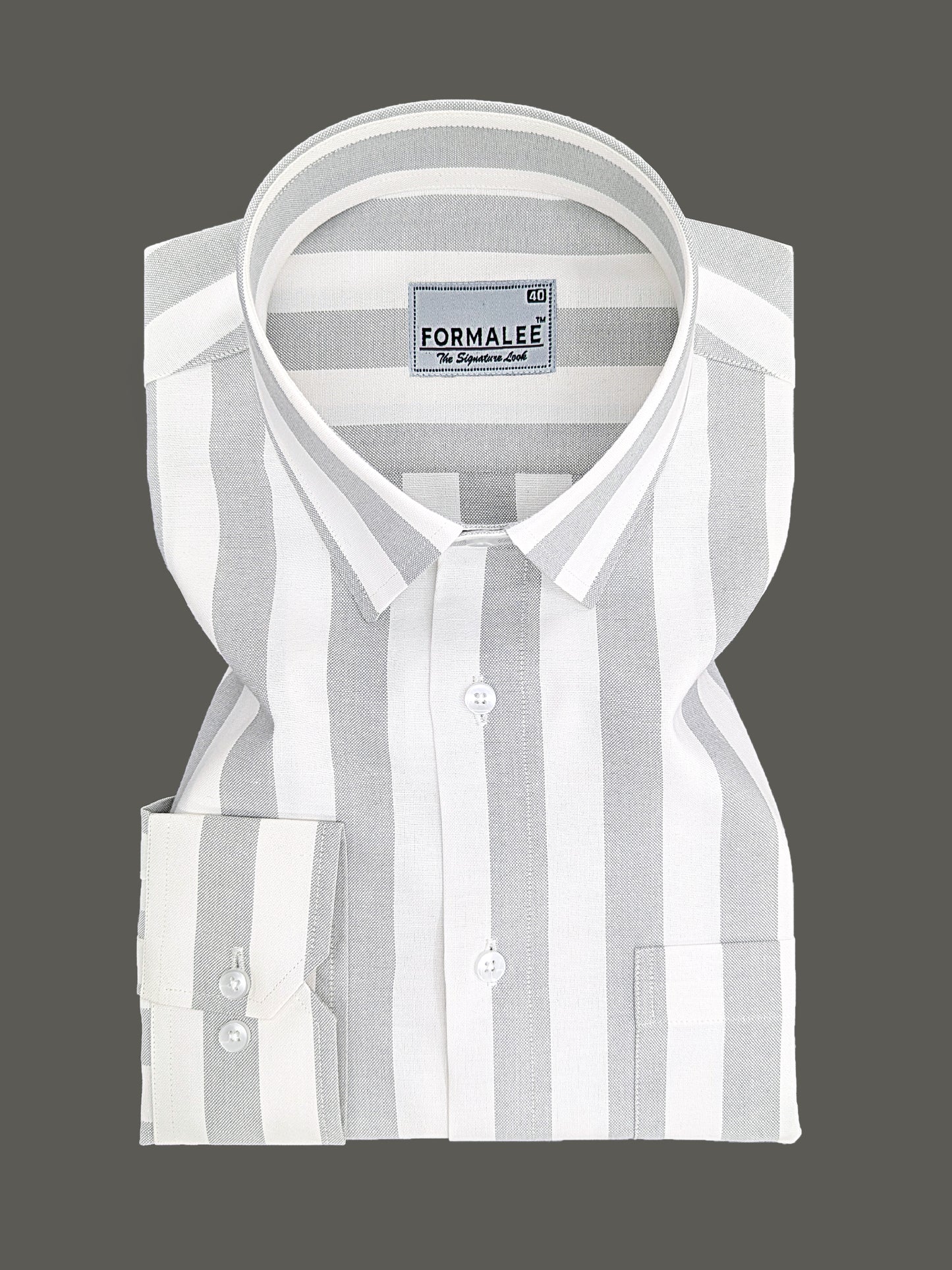 Signature Premium Cotton Grey Stripe On White Formal Shirt