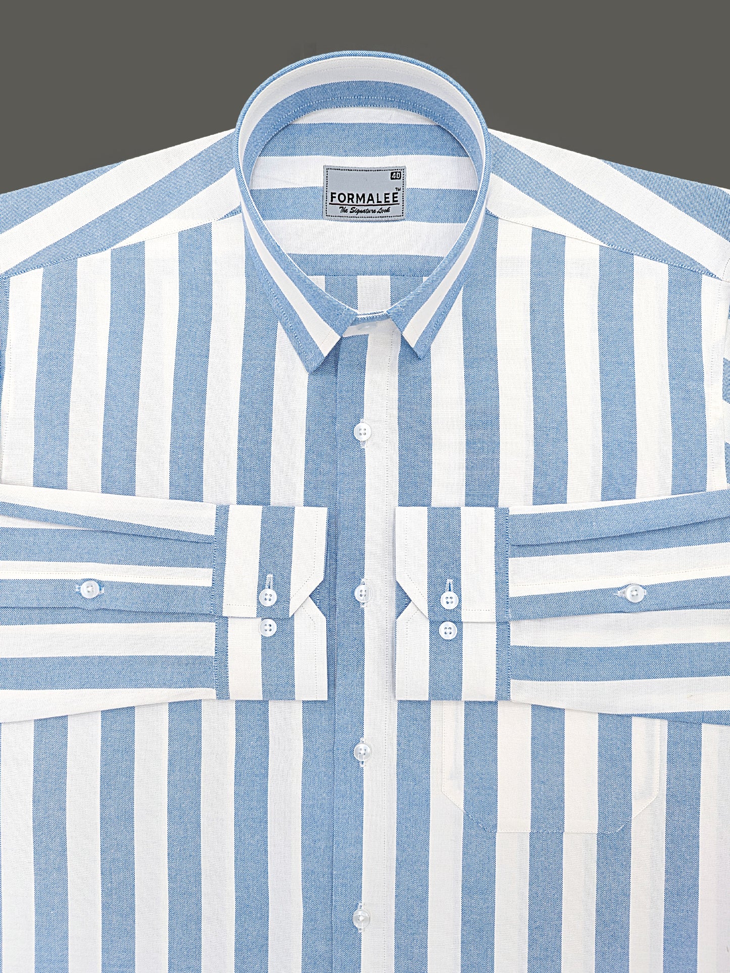Signature Premium Cotton Bluish Stripe On White Formal Shirt