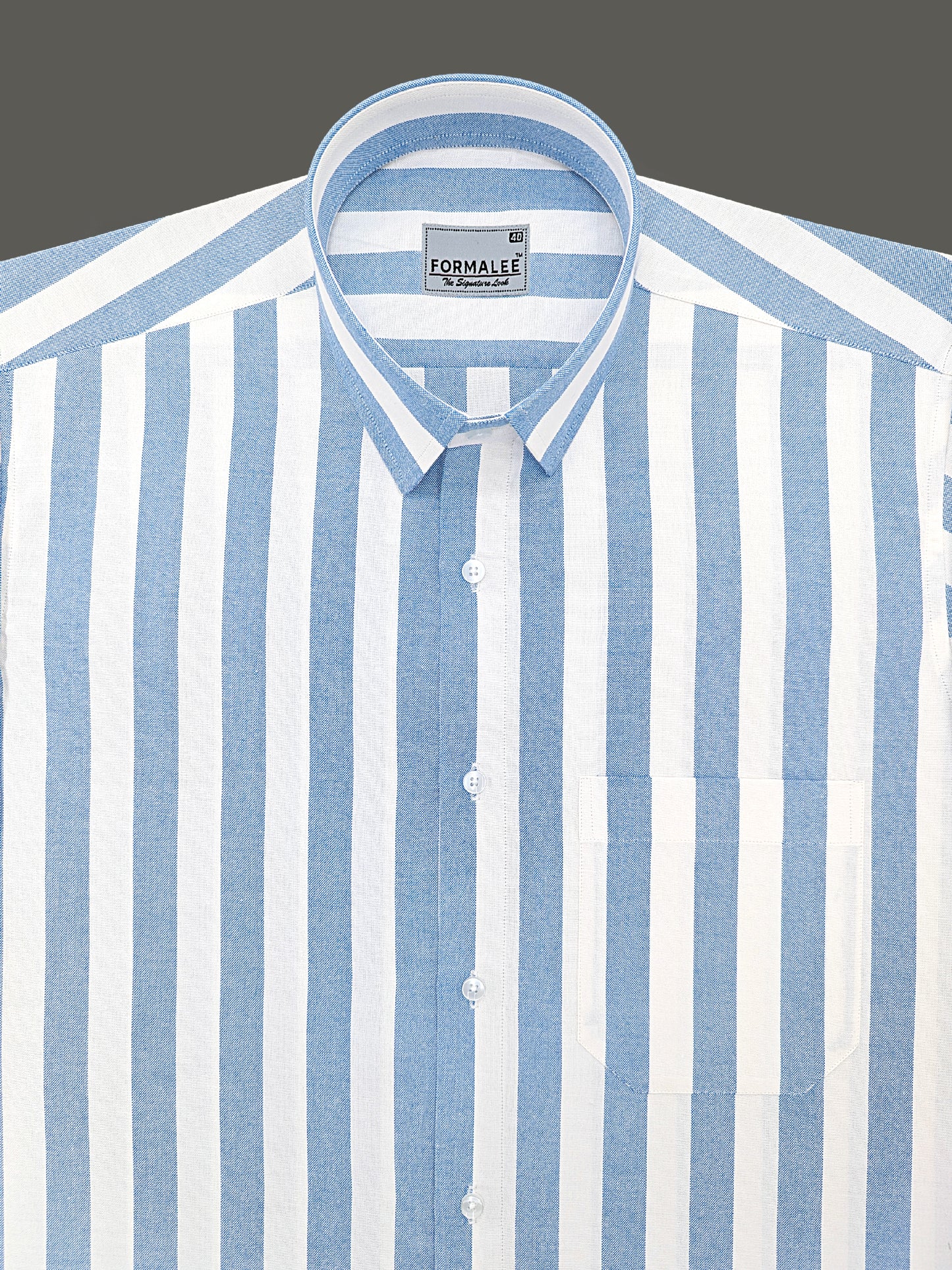 Signature Premium Cotton Bluish Stripe On White Formal Shirt